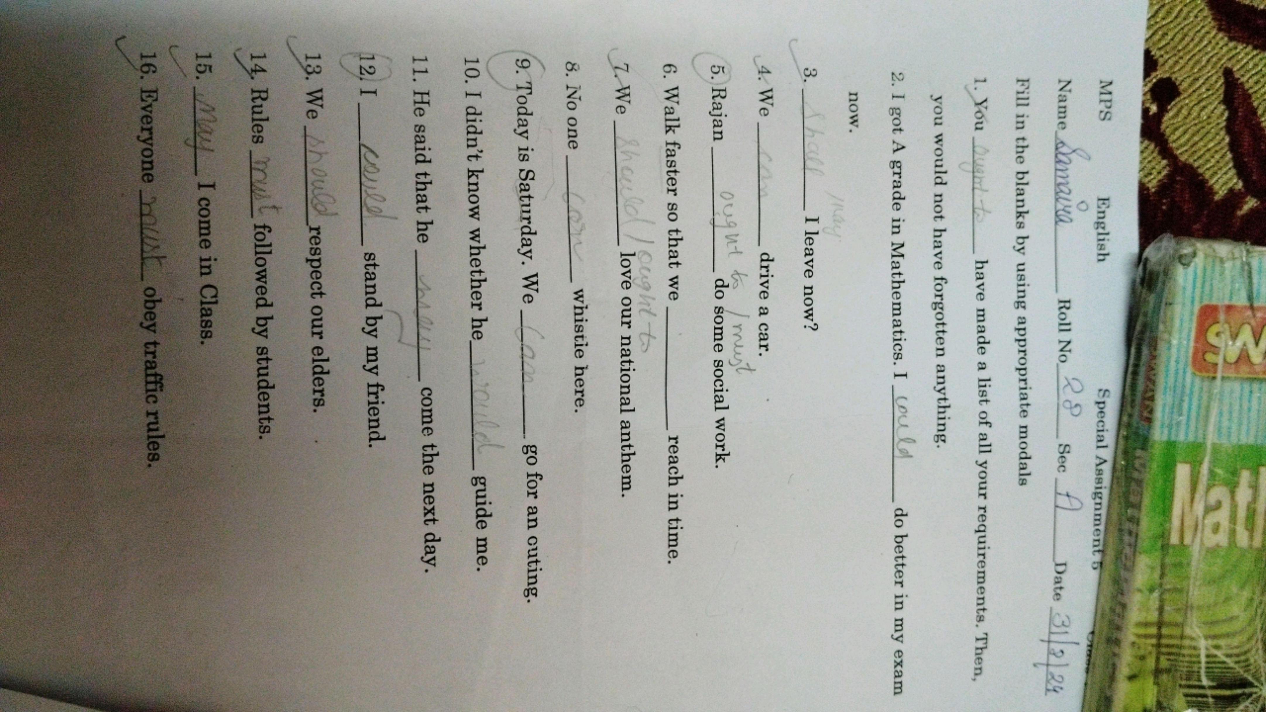 MS
MPS
English
Roll No.
Name Samavia
Special Assignment 5
28 Sec A Dat