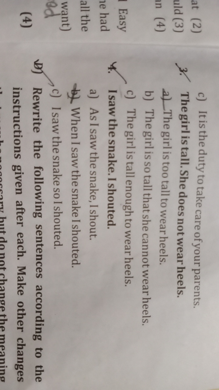 (2)
c) It is the duty to take care of your parents.
3. The girl is tal