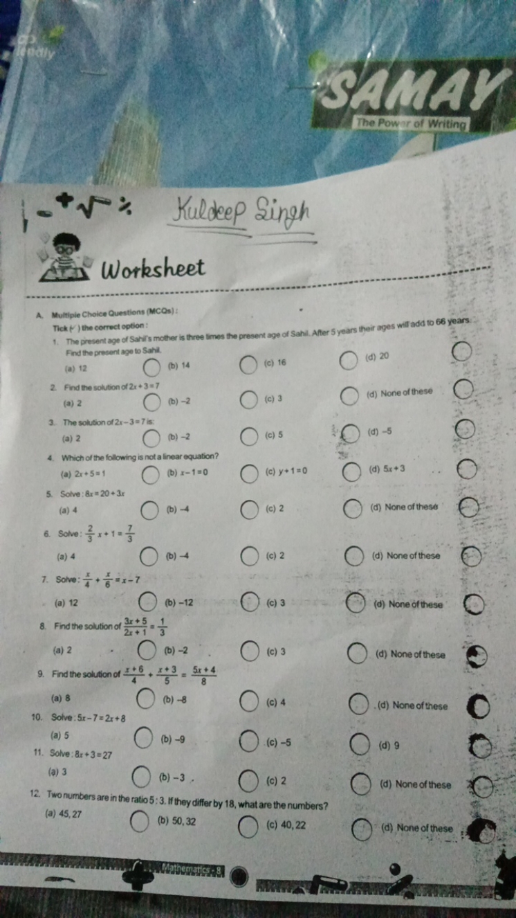 The Pow r of Writing
11​
-
​
\%
Kuldeep Singh
□

Worksheet
A. Multiple