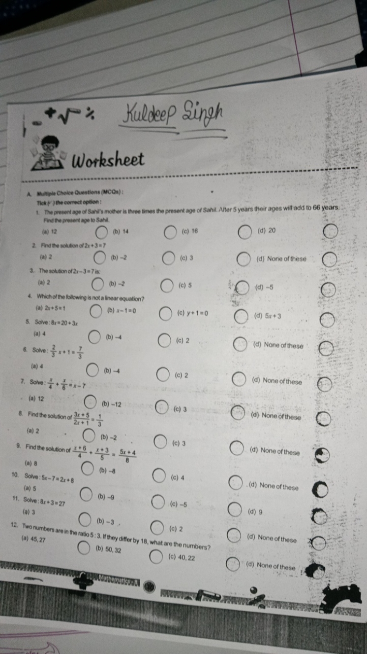 - + Kuldeep Singh ​

Ais Worksheet
A. Multiple Cholice Ovestions (MCQs