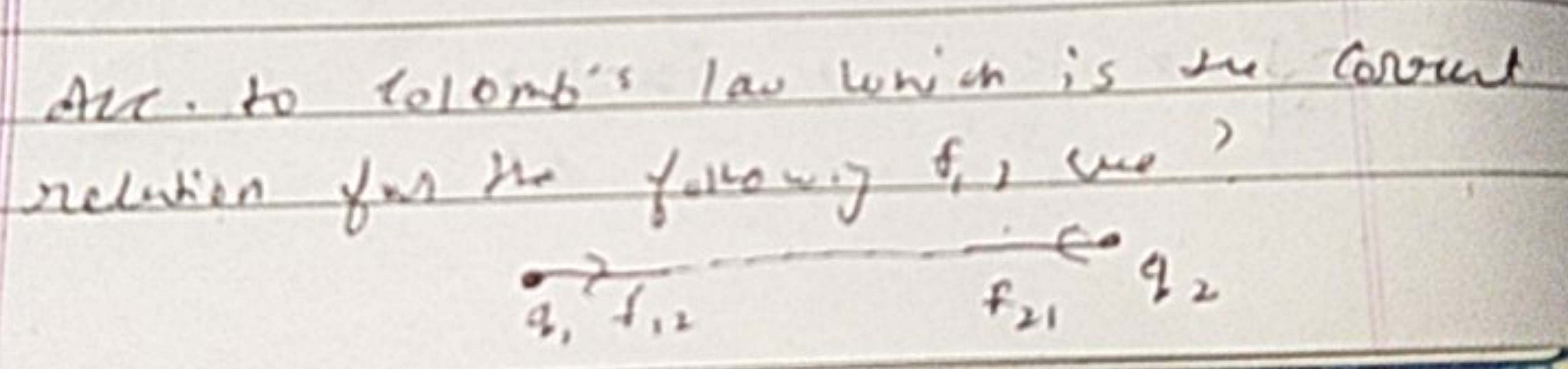 Atre to colomb's law wnich is the corrut relition for the followiy f1​