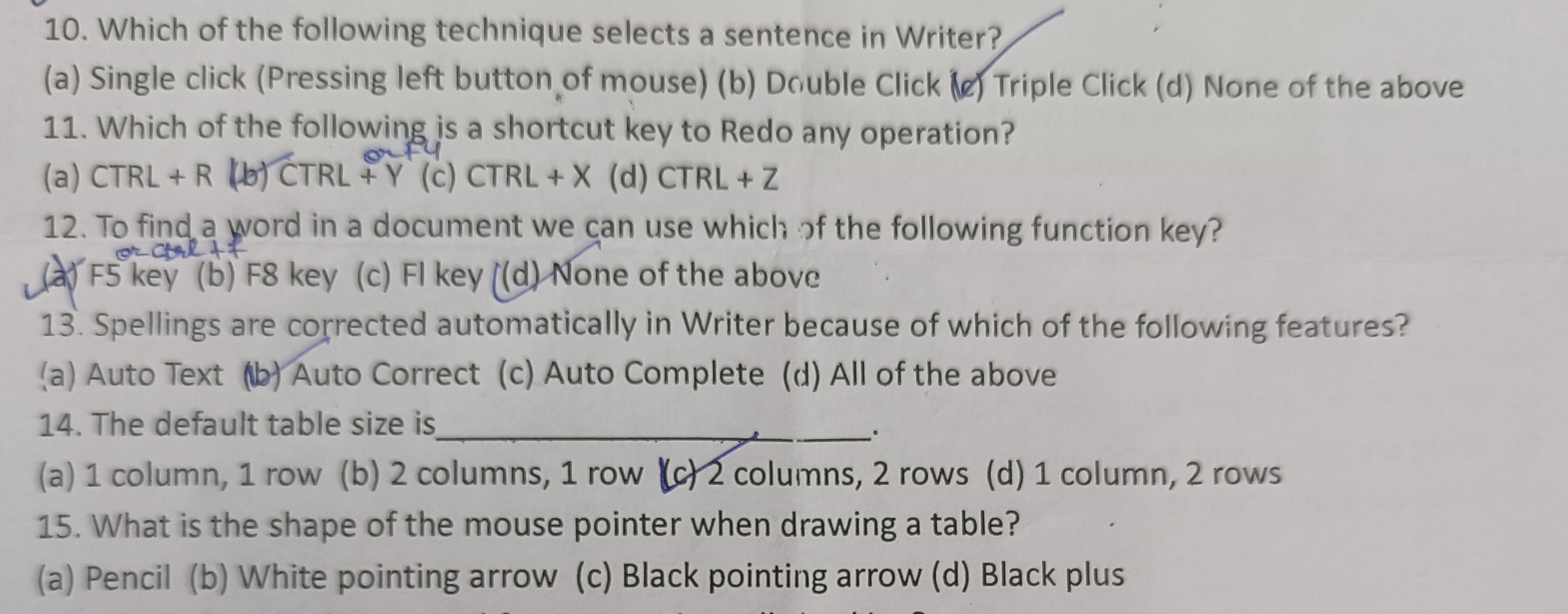 10. Which of the following technique selects a sentence in Writer?
(a)