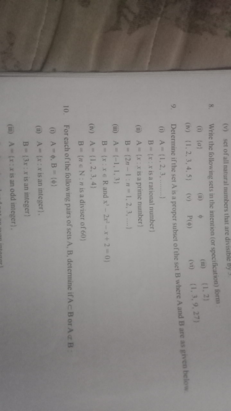 (v) set of all natural numbers that are divisible by?
8. Write the fol