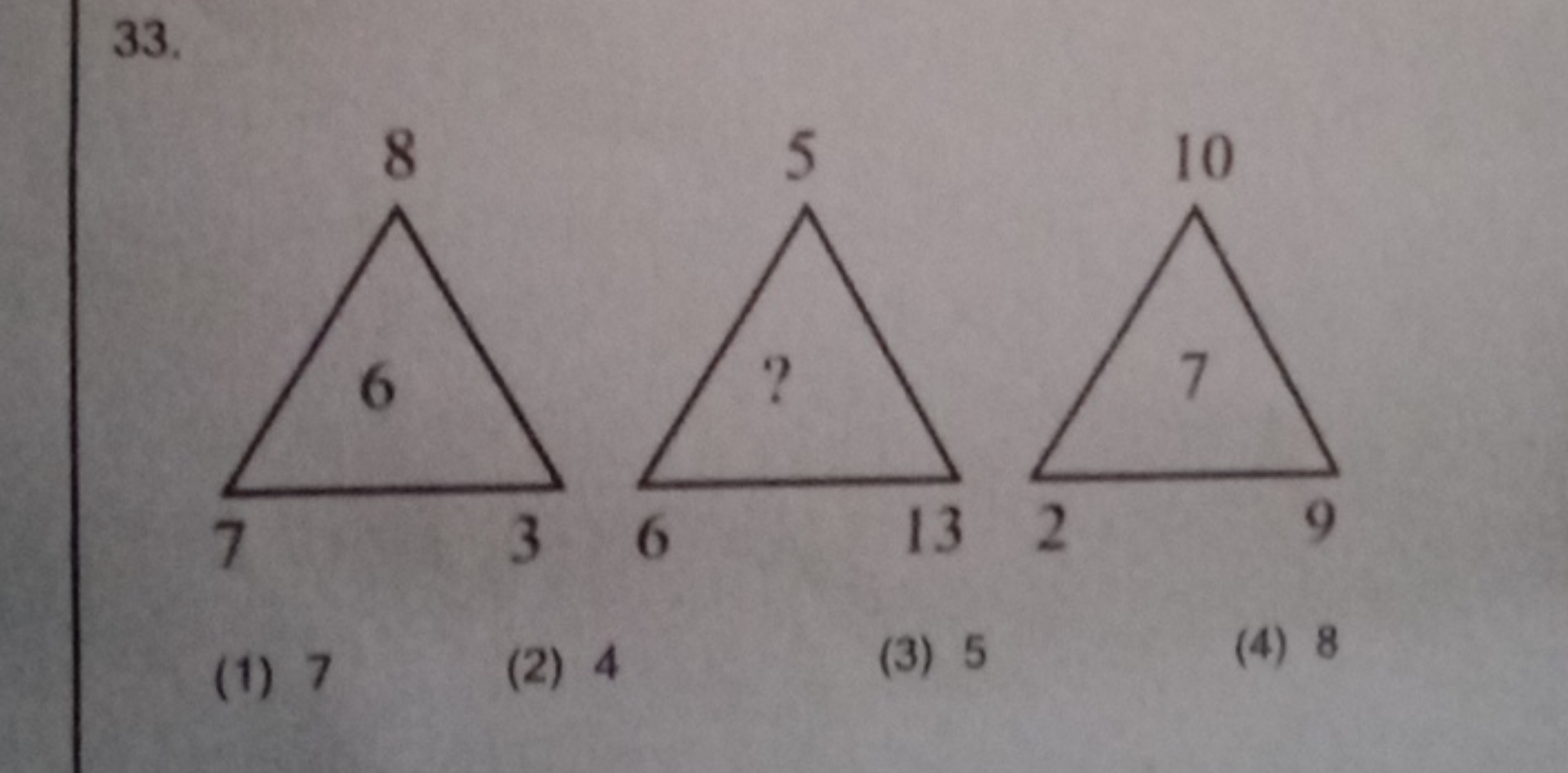 33.
(1) 7
(2) 4
(3) 5
(4) 8