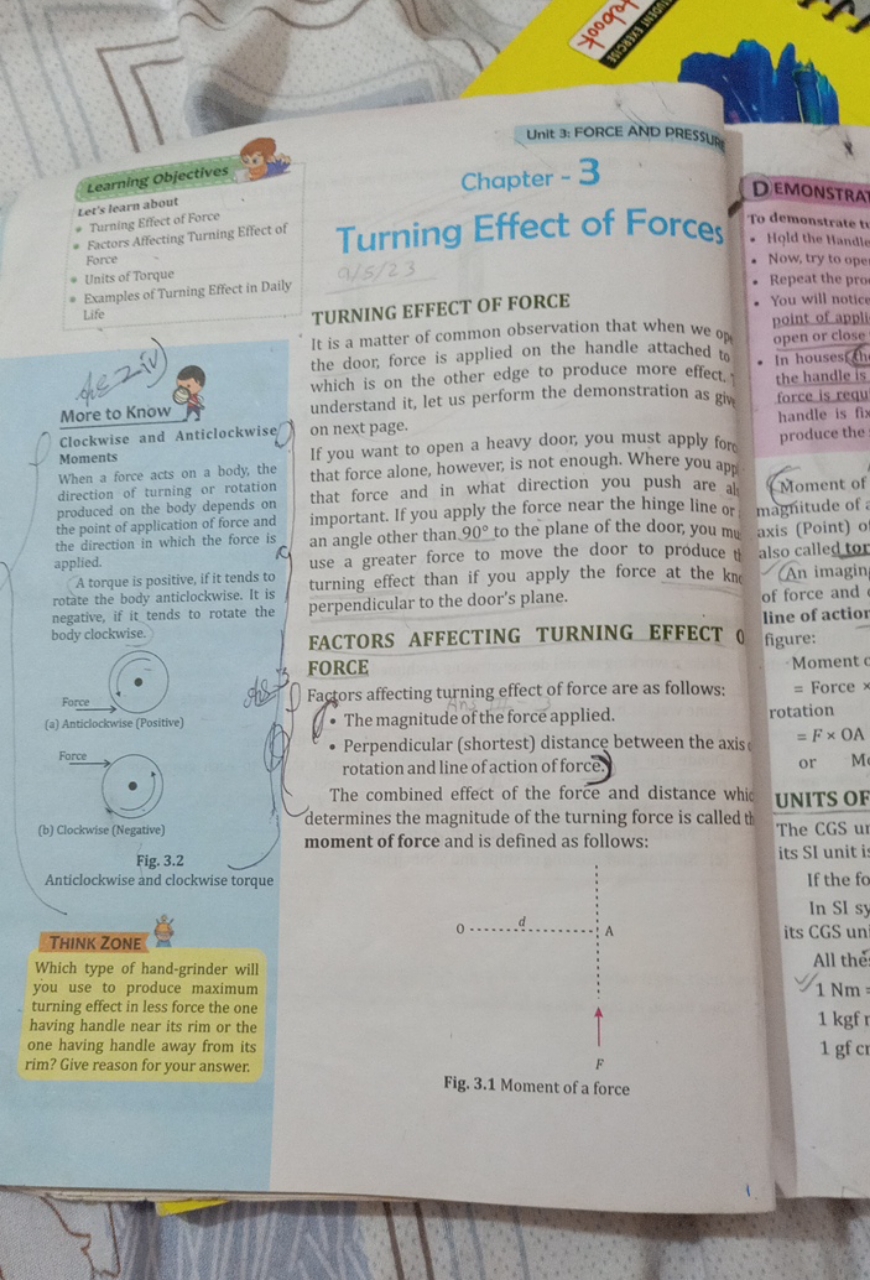 Unit a F FORCE AND PRESSMAT
Chapter - 3
Turning Effect of Forces
a/s/2