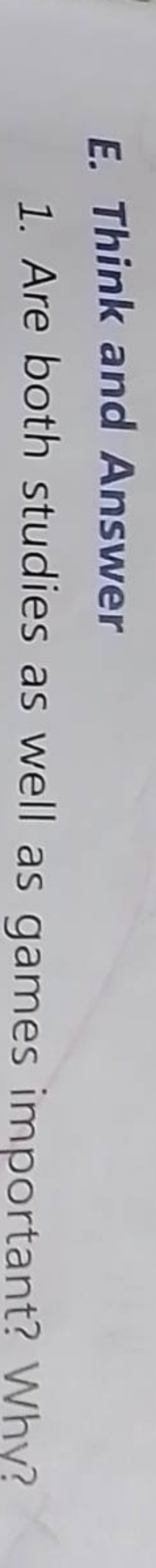 E. Think and Answer
1. Are both studies as well as games important? Wh