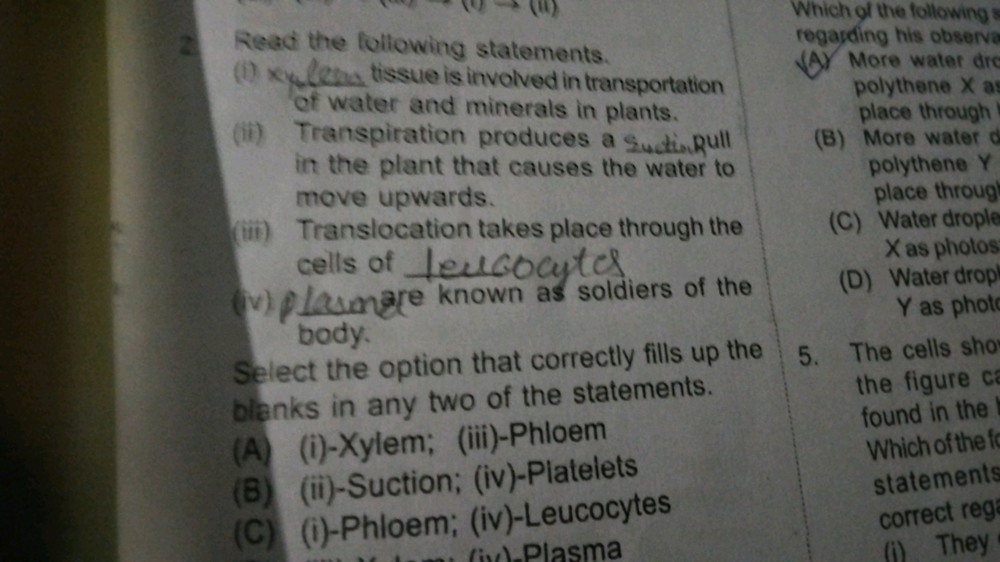 Read the following statements.
(i) Xylem a tissue is involved in trans