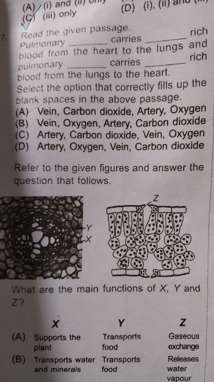 (C) (iii) only
(D) (i) (i), (ii)

Read the given passage.
pulmonary  c