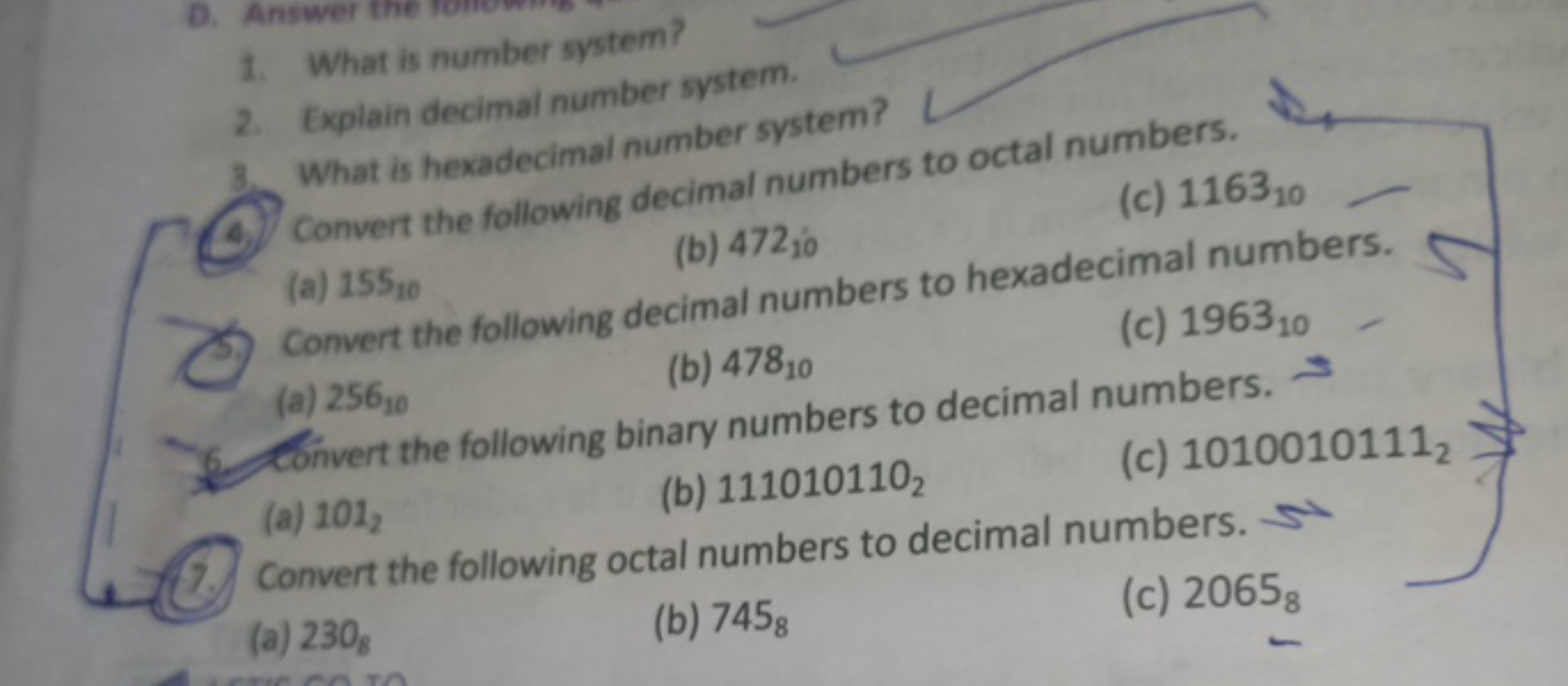 1. What is number system?
2. Explain decimal number system.
3. What is