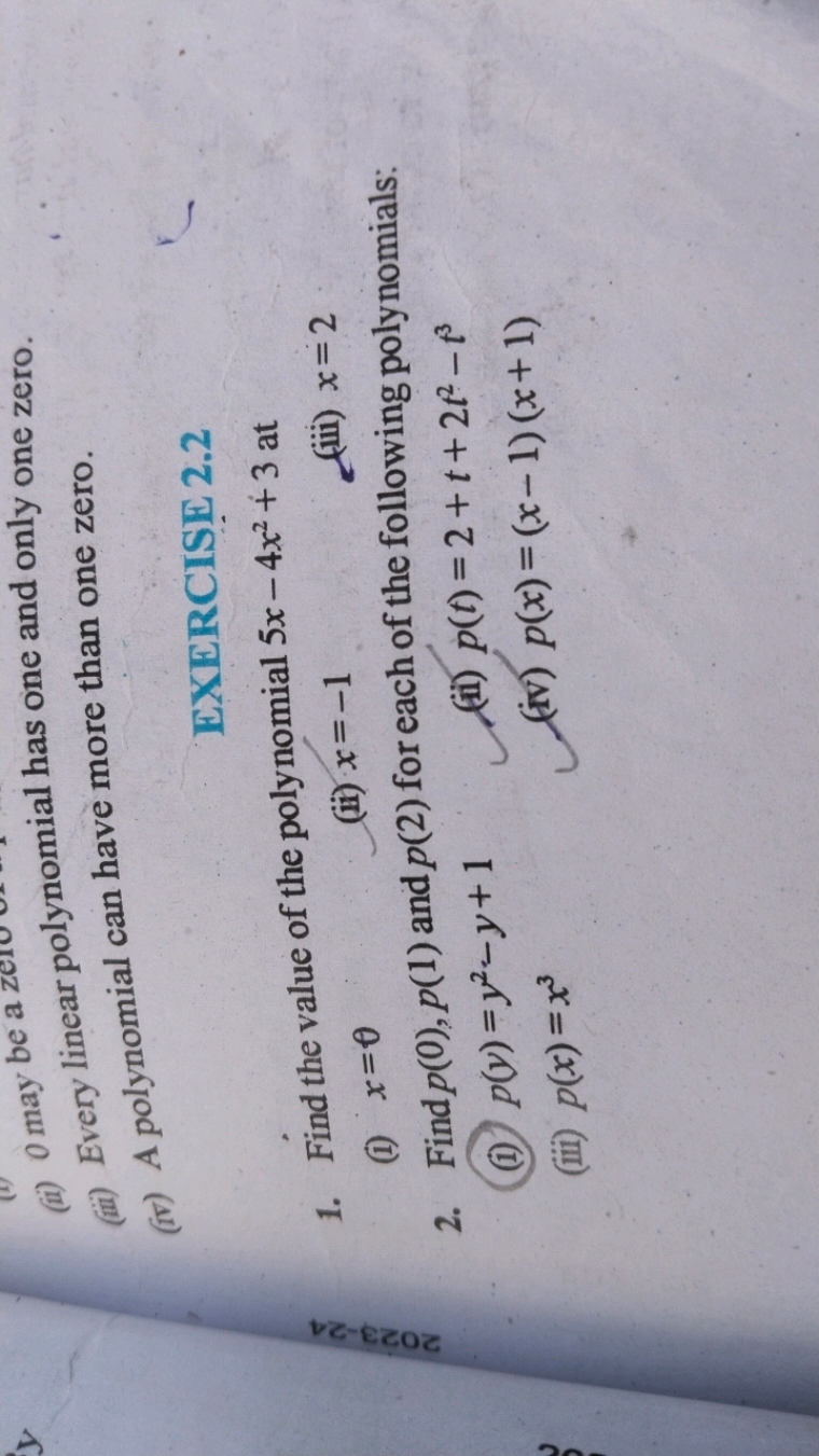 (ii) may be a z polynomial has one and only one zero.
(iii) Every line