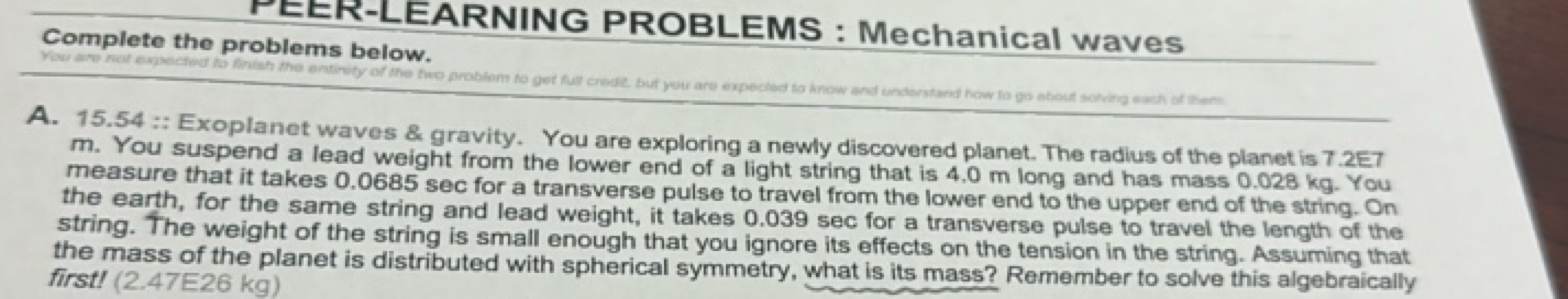 EER-LEARNING PROBLEMS : Mechanical waves
Complete the problems below.
