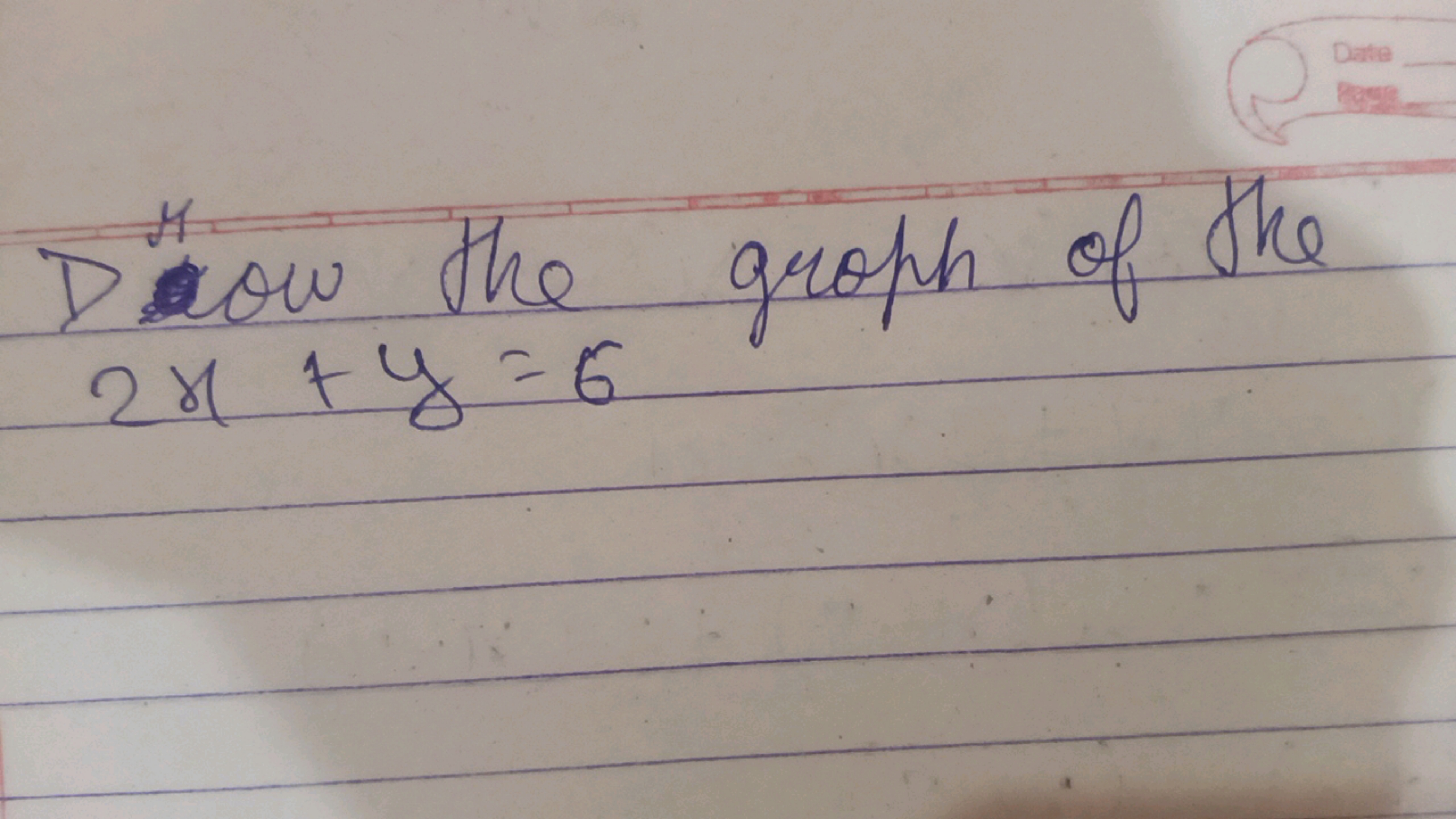 M
Dnow the groph of the
2x+y=6
Date