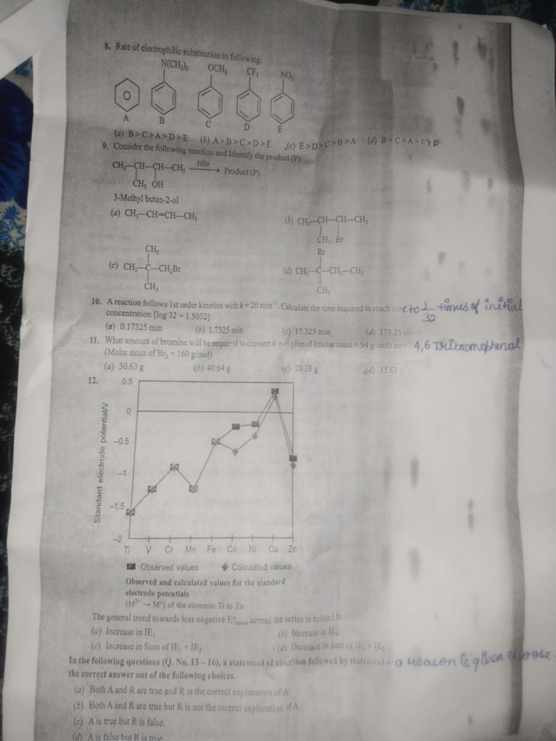 8. Rate of electrophitic substitution in following:

A
CN(C)c1ccccc1

