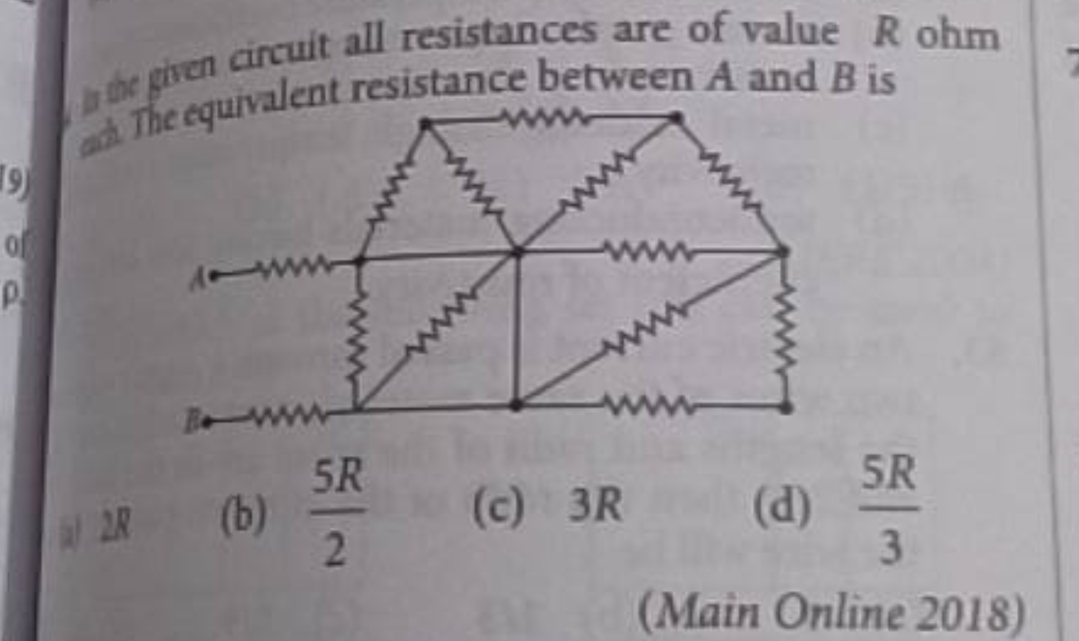 Wh given circuit all resistances are of value R ohm
2R
(b) 25R​
(c) 3R