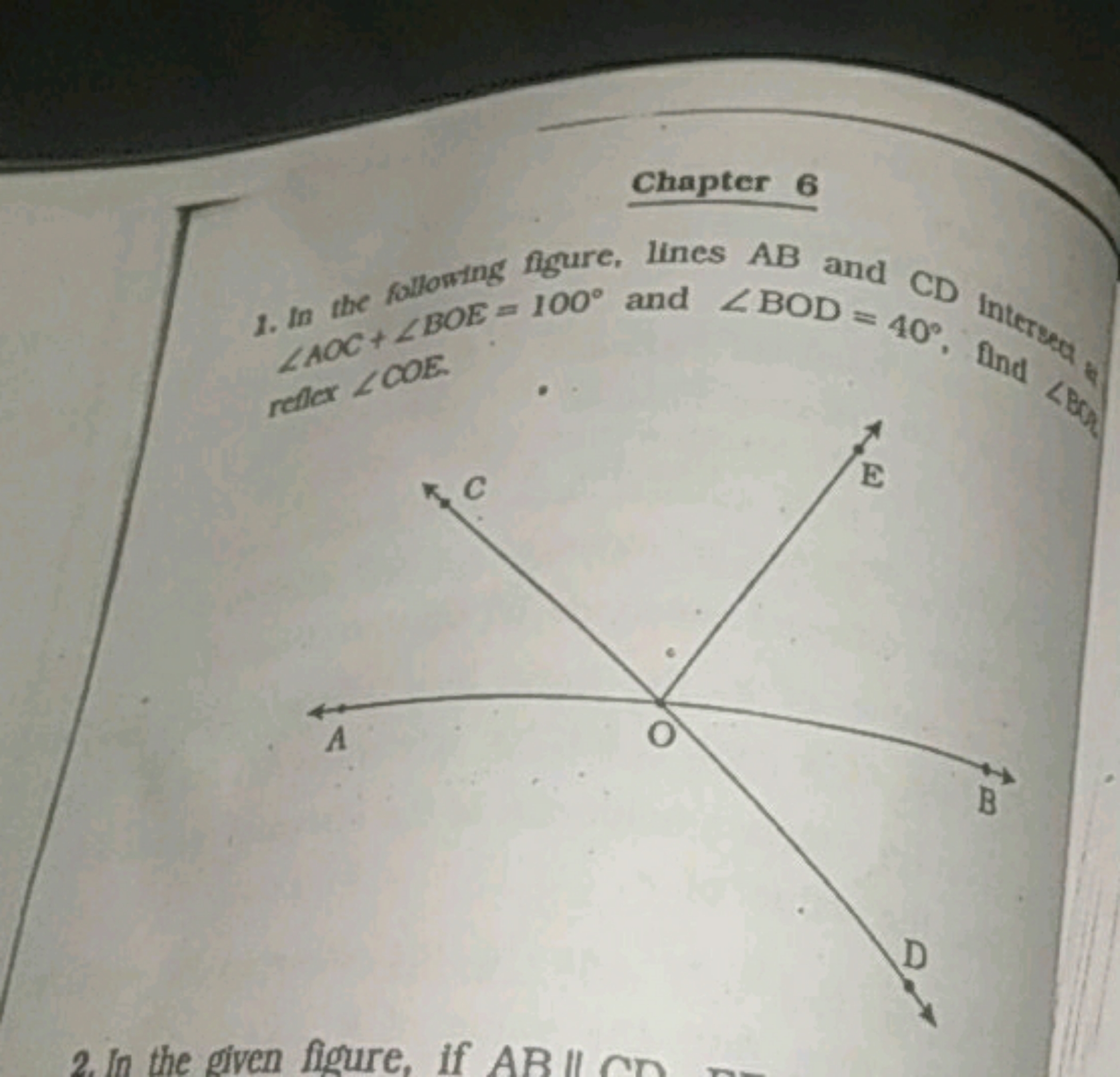 Chapter
6
1. In the followng figure, lines AB and CD Intery 100∘ and ∠