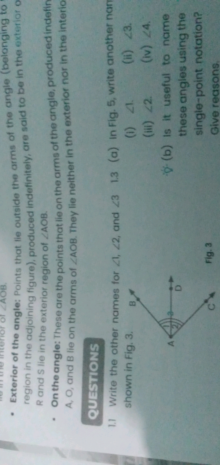 - Exterior of the angle: Points that lie outside the arms of the angle