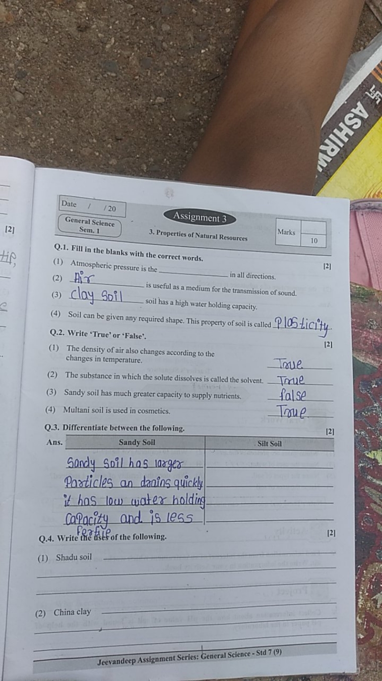 Date
20
[2]
General Science
Assignment 3
Sem. 1
3. Properties of Natur