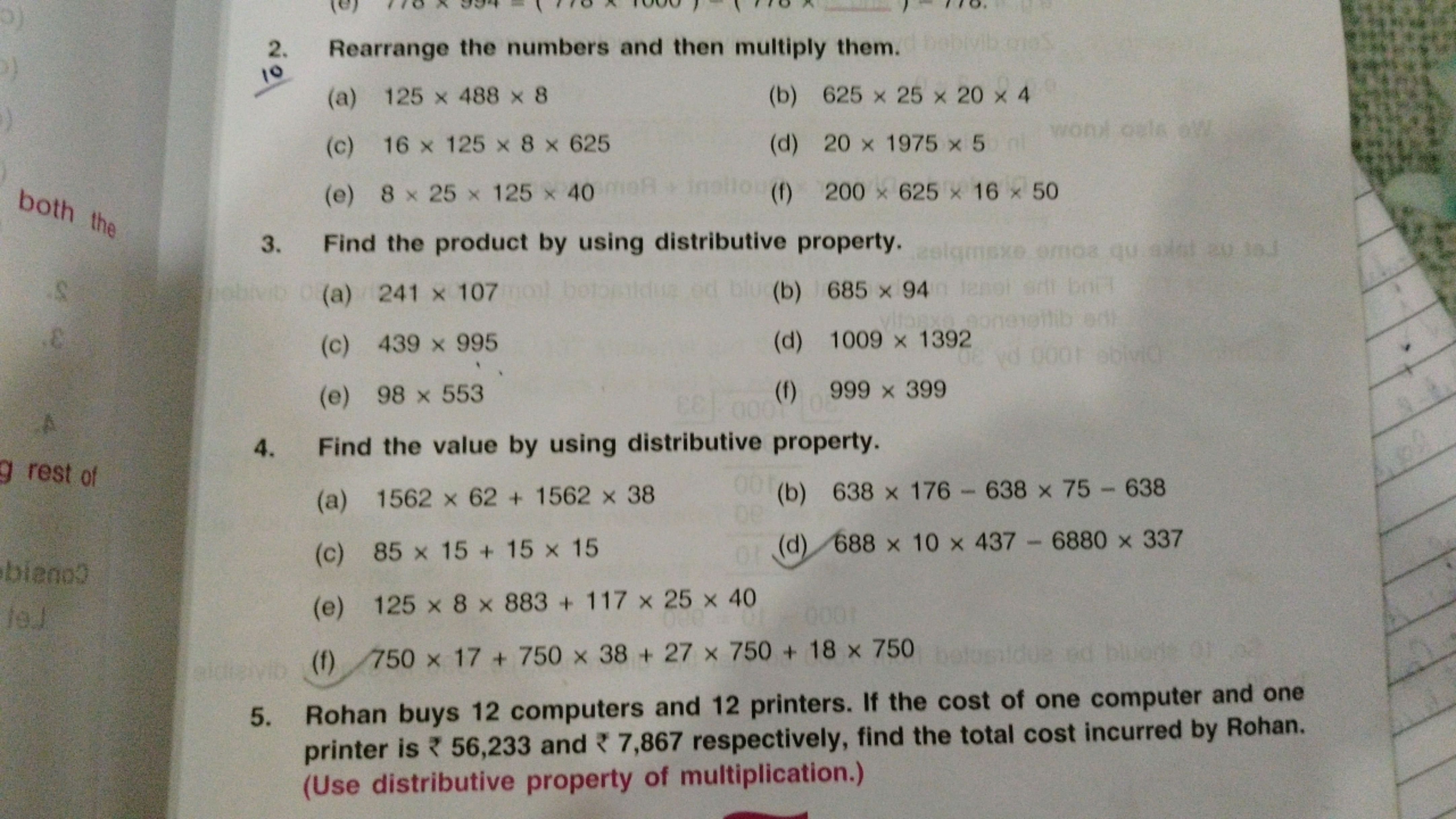 2. Rearrange the numbers and then multiply them.
(a) 125×488×8
(b) 625