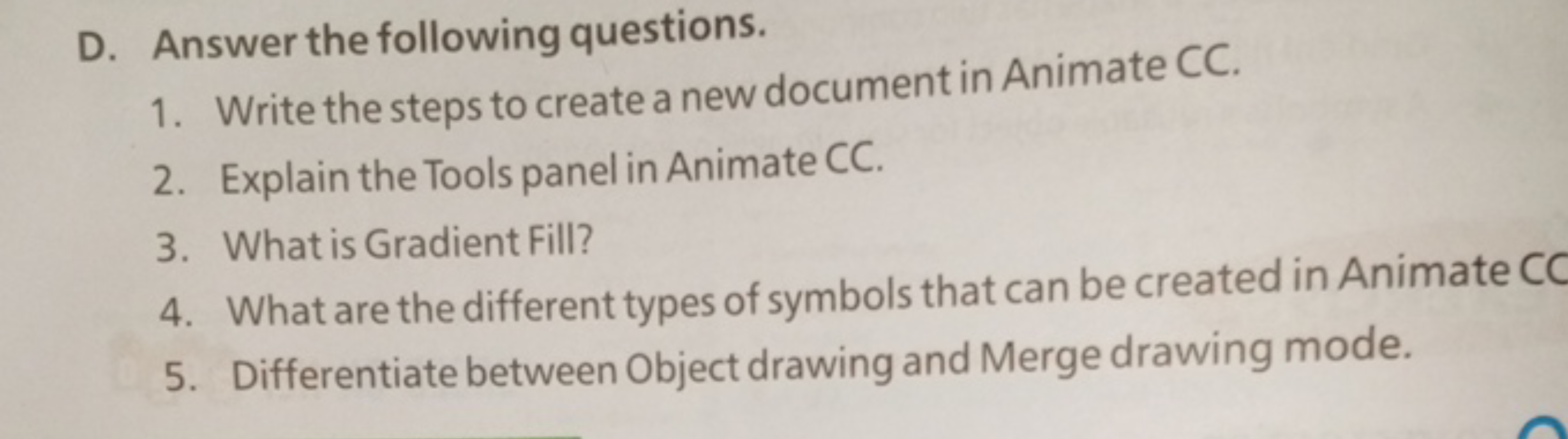 D. Answer the following questions.
1. Write the steps to create a new 