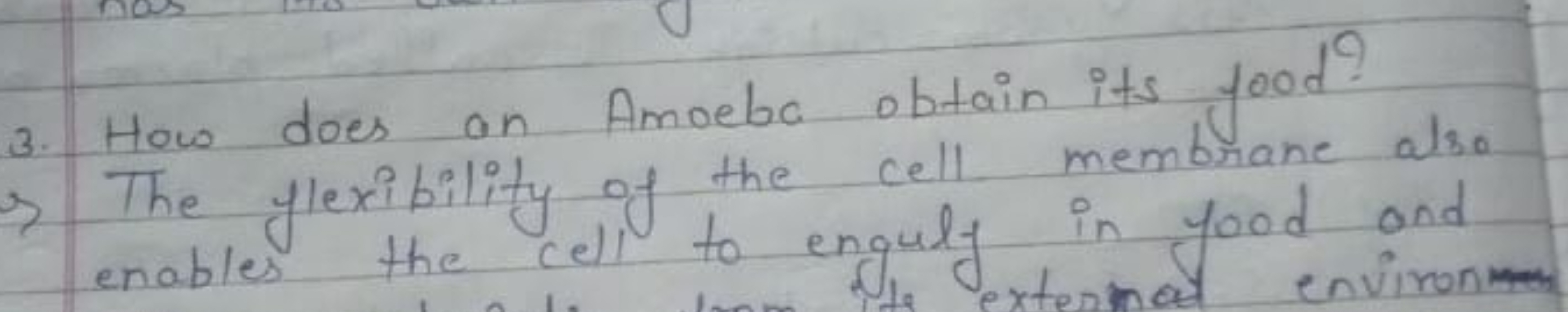 3. How does an Amoeba obtain its food?
⇒ The flexibility of the cell m