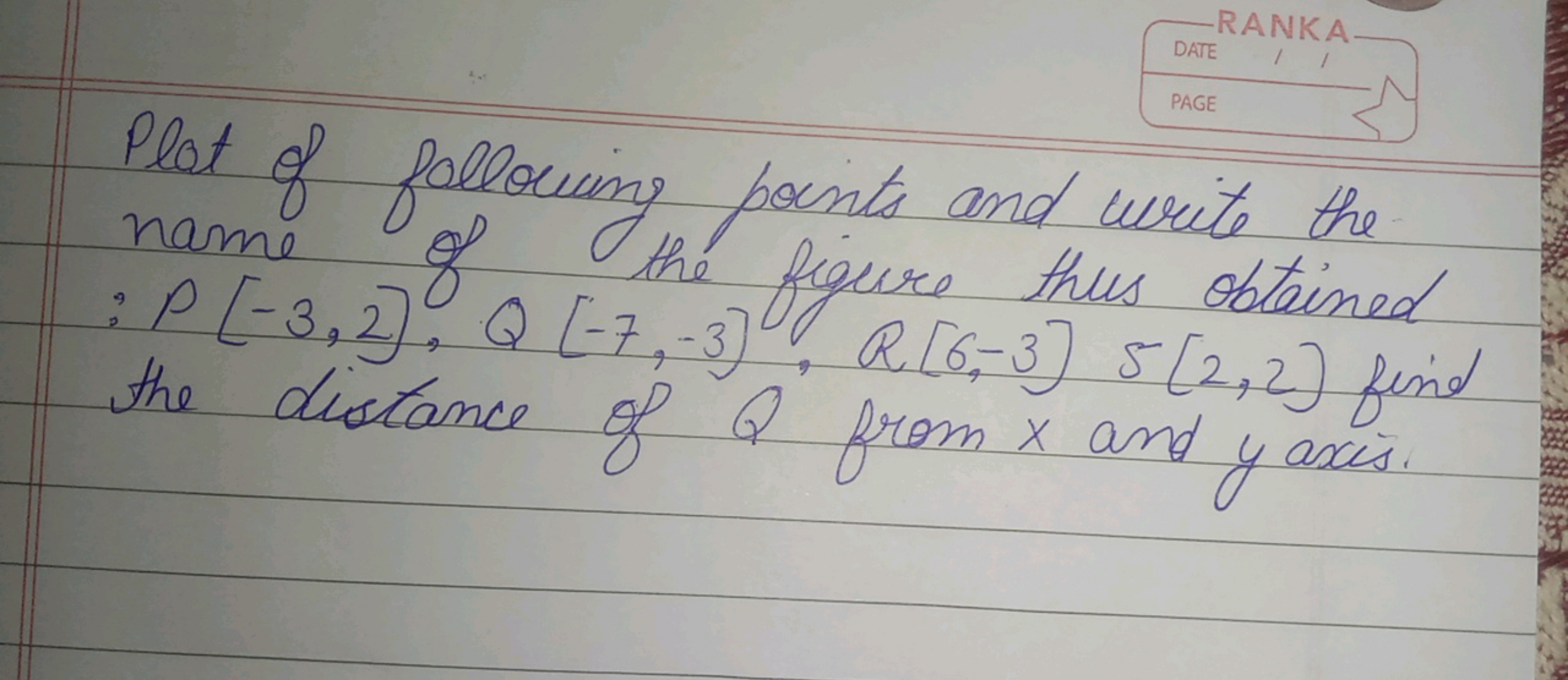 RANK
Page
Plat of following points and write the name of the figure th