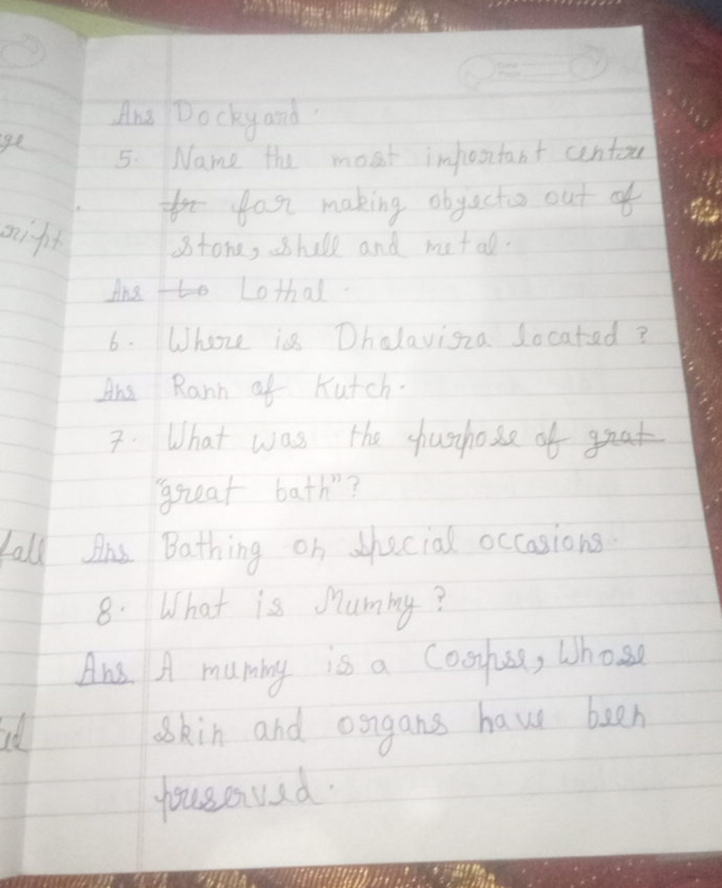 Ans Dockyard.
5. Name the mi sat important centre for for making objec