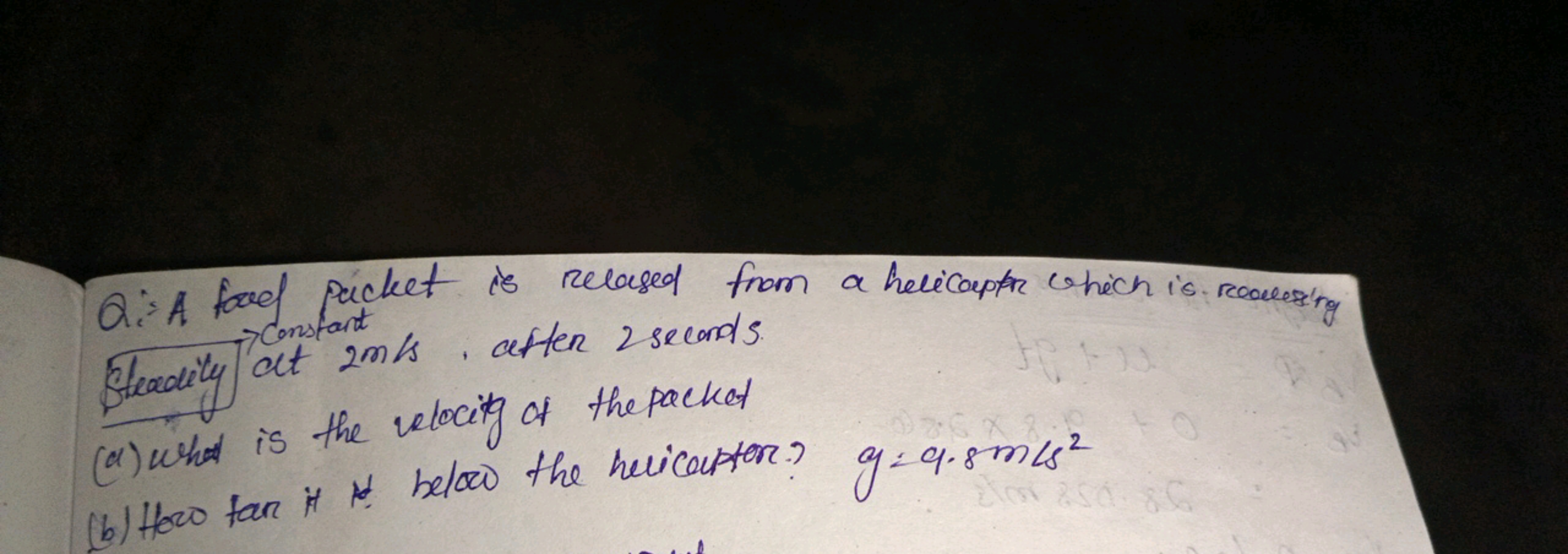 Q:: A foul packet is relayed from a helicaptro which is. reouessing St