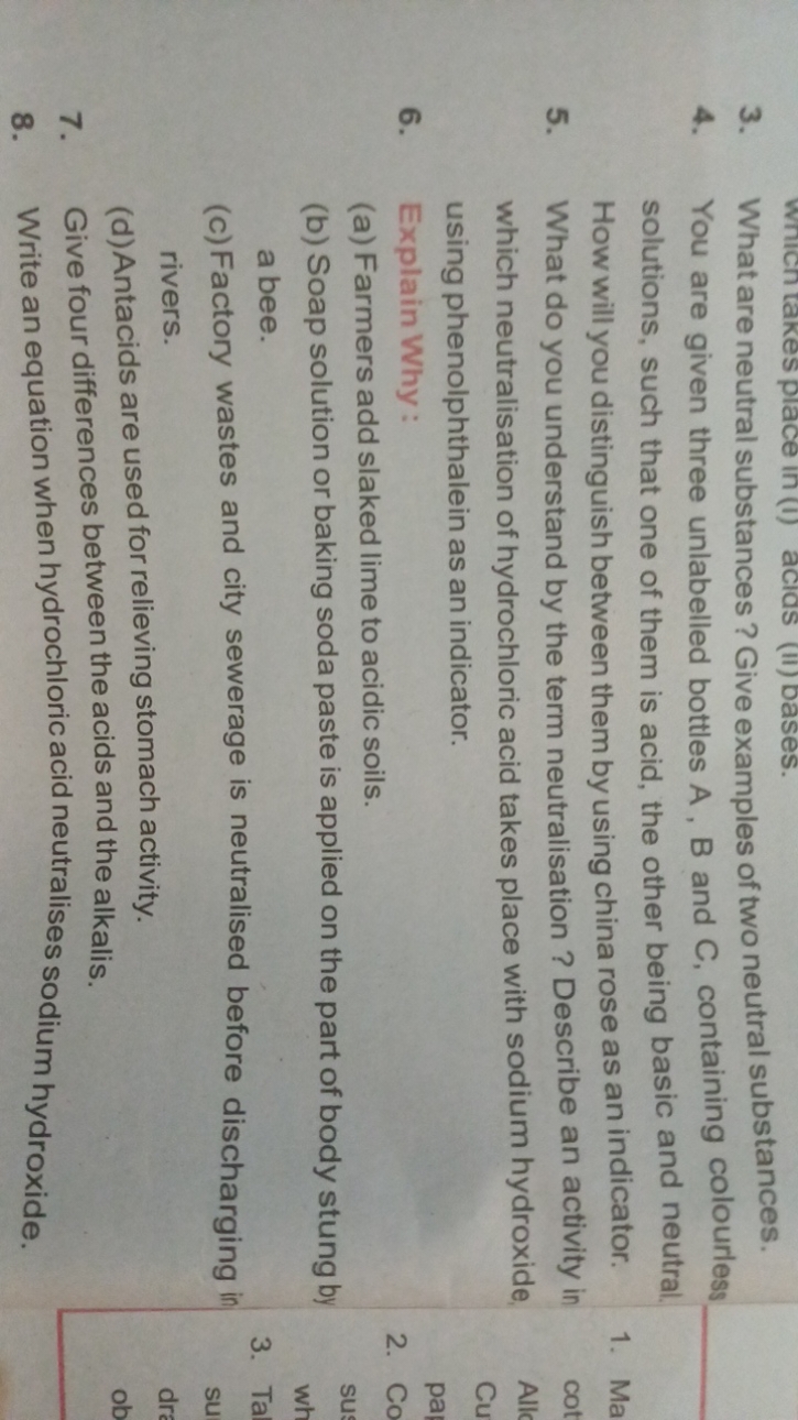 3. What are neutral substances? Give examples of two neutral substance