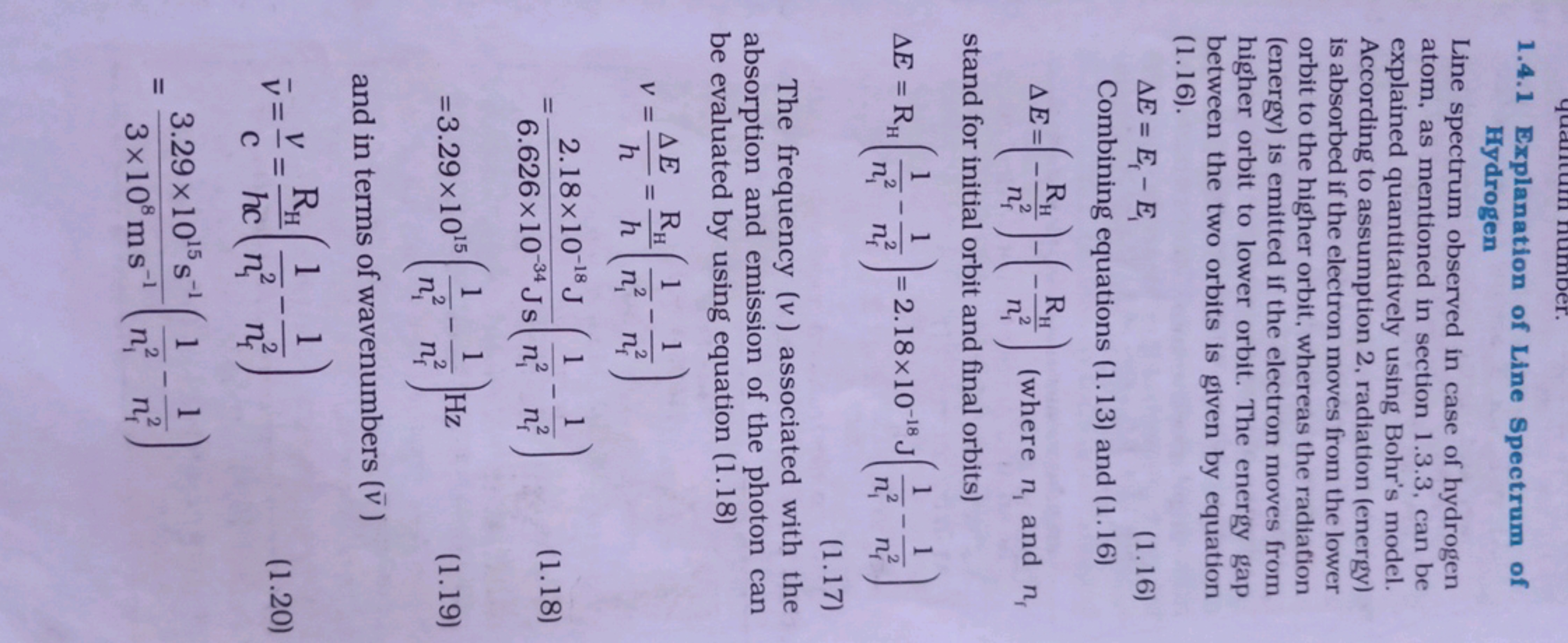 1.4.1 Explanation of Line Spectrum of Hydrogen
Line spectrum observed 