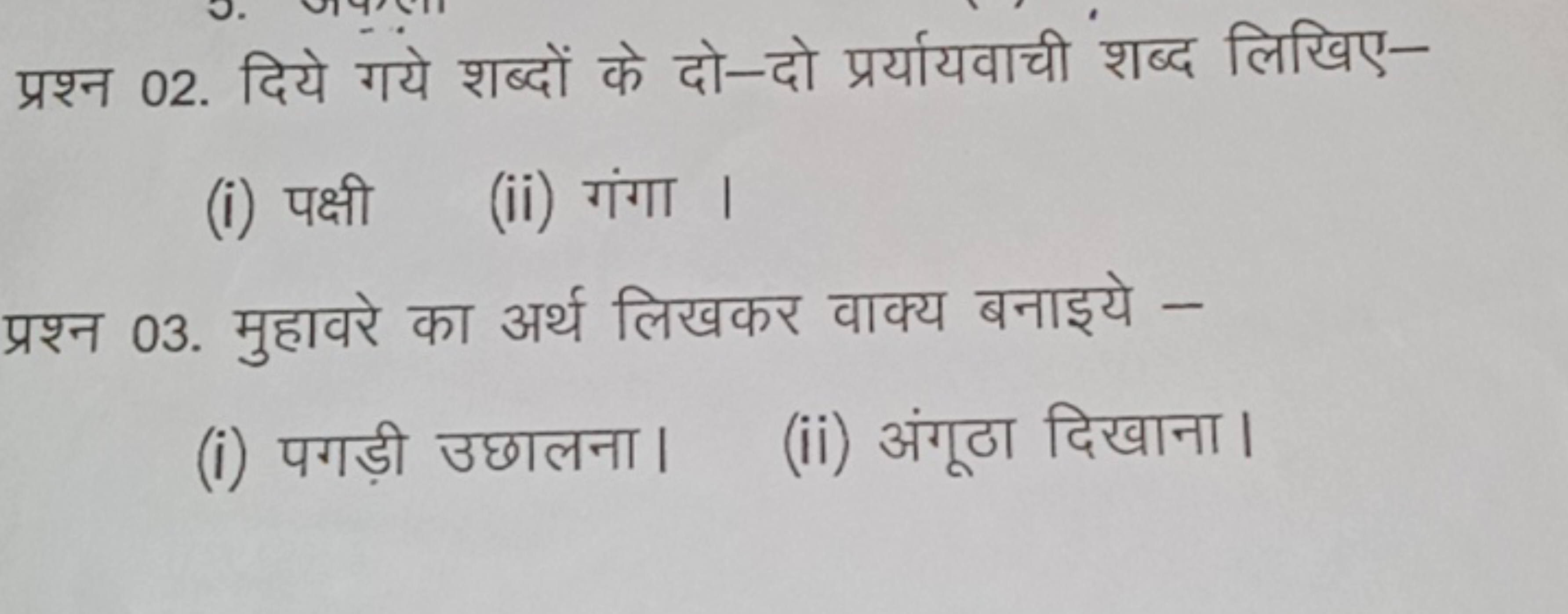 प्रश्न 02. दिये गये शब्दों के दो-दो प्रर्यायवाची शब्द लिखिए-
(i) पक्षी