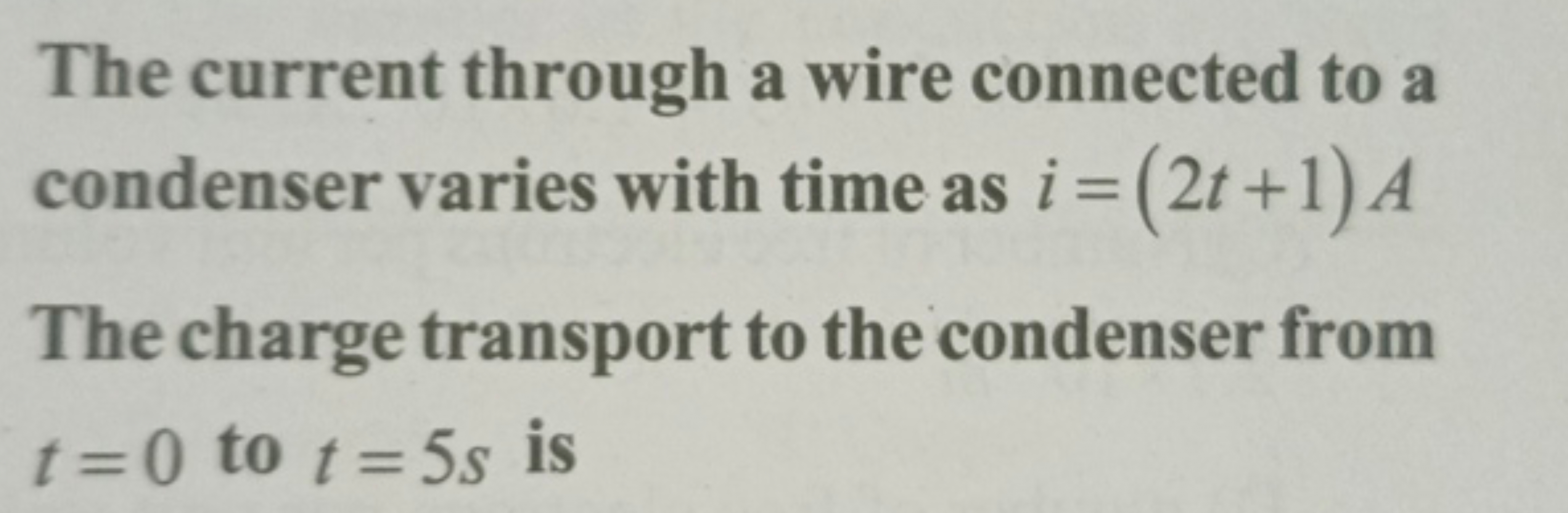 The current through a wire connected to a condenser varies with time a