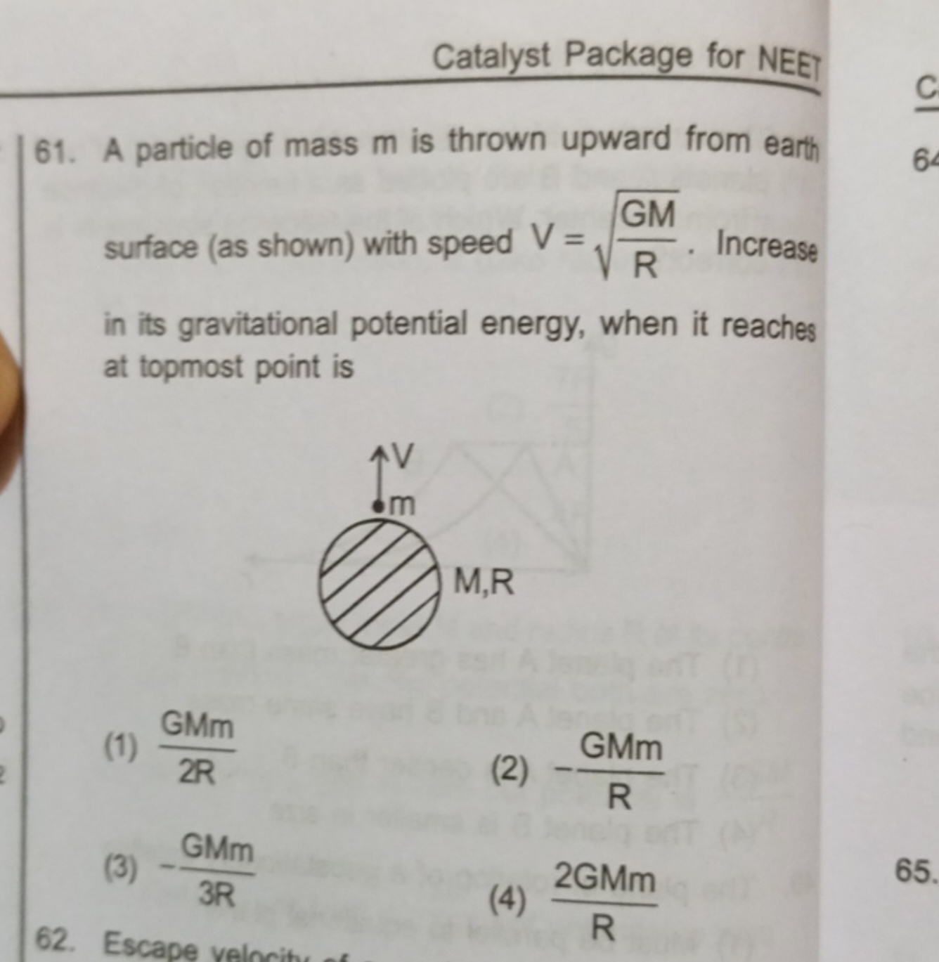 Catalyst Package for NEET
61. A particle of mass m is thrown upward fr