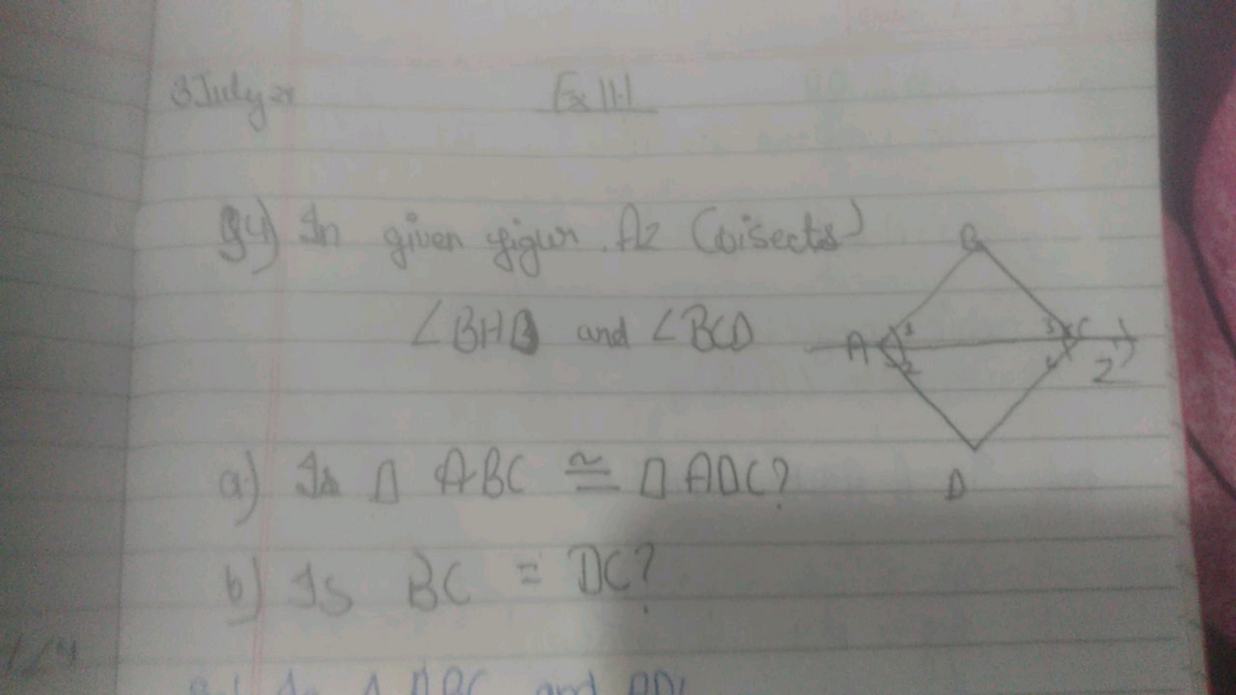 3Ting y x
Ex III
g4) In given yigur. Az Coisects)
∠BHC and ∠BCD
a) IA 