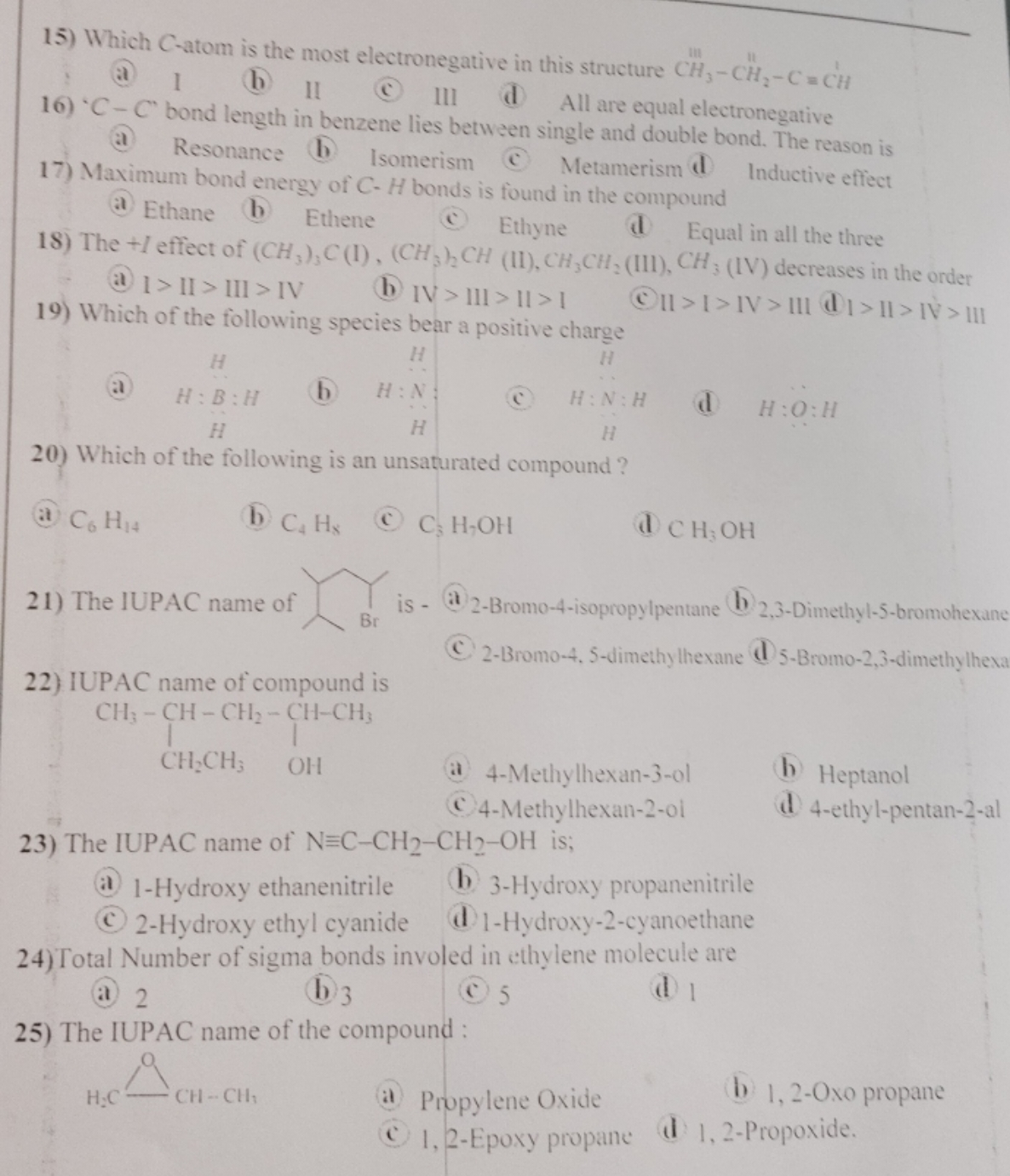 15) Which C -atom is the most electronegative in this structure CH3​−C