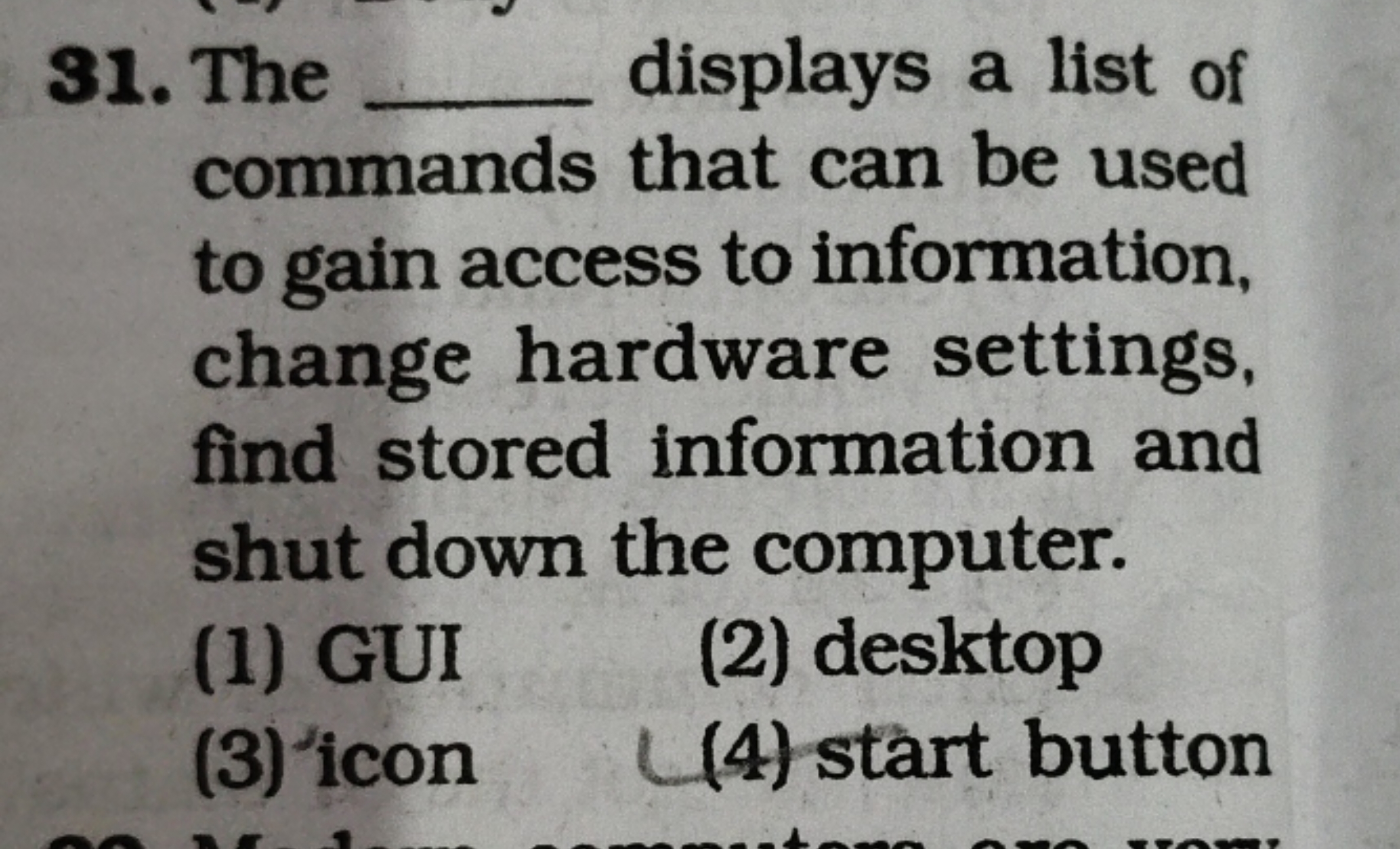 31. The  displays a list of commands that can be used to gain access t