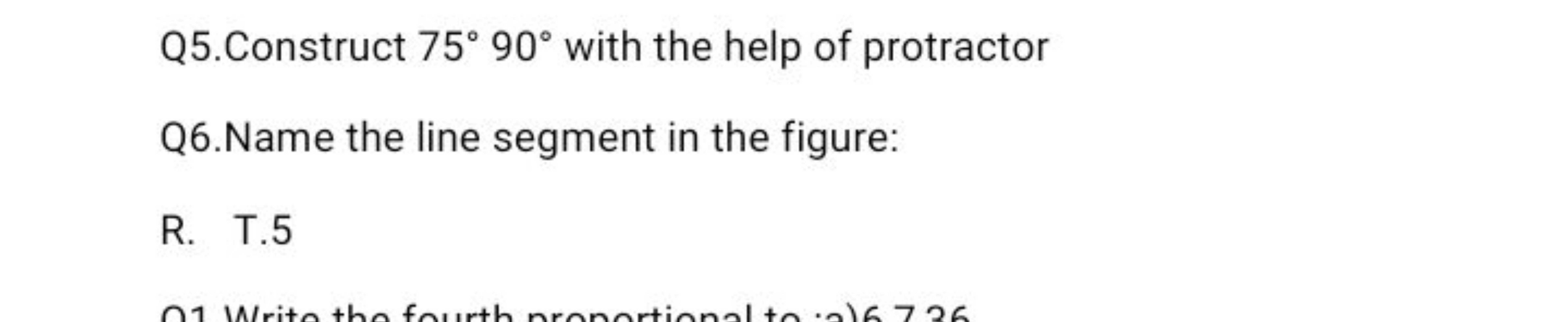 Q5.Construct 75∘90∘ with the help of protractor
Q6. Name the line segm