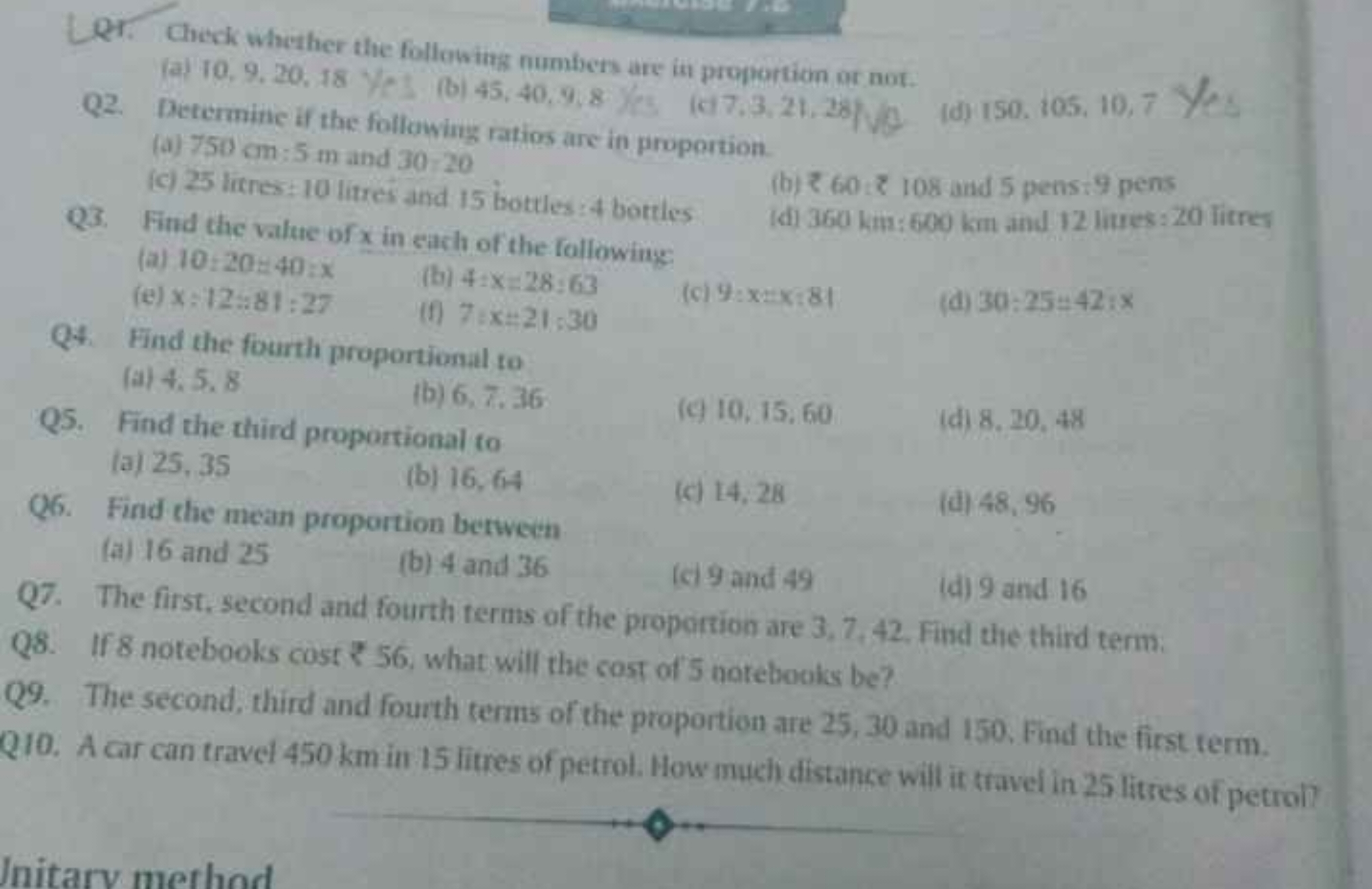 Q1. Check whether the following numbers are in proportion or not.
(a) 