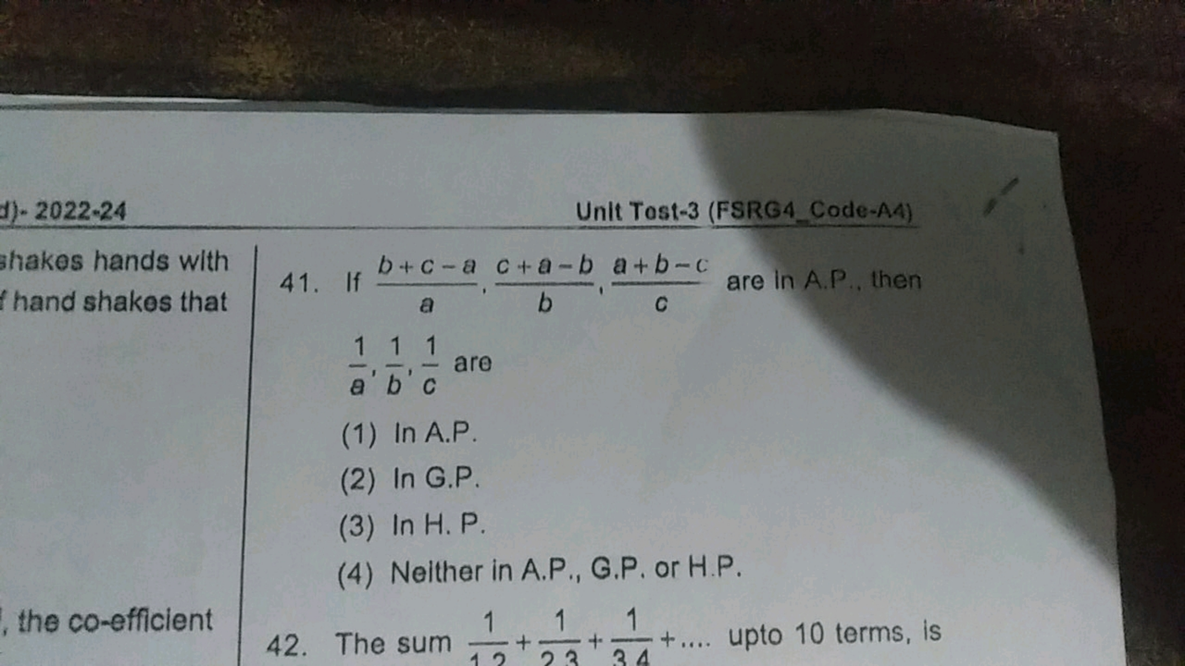 d). 2022−24
Unit Tost-3 (FSRG4_Code-A4)
hakes hands with
fhand shakes 