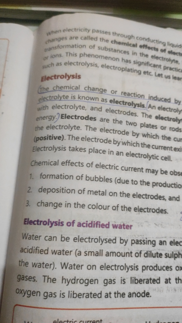 wher electricity passes through conducting liquid cransformation of su