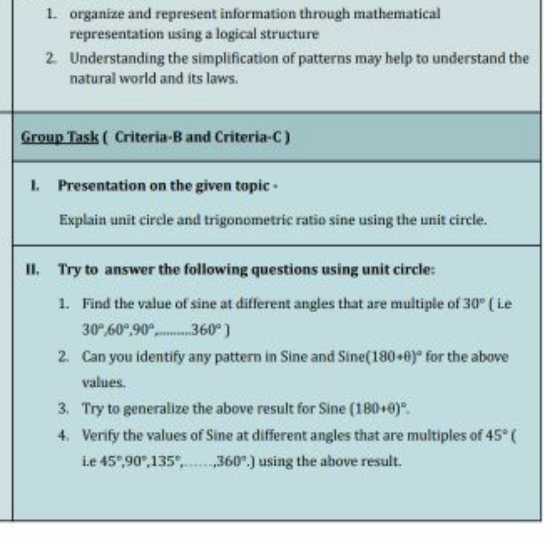 1. organize and represent information through mathematical representat