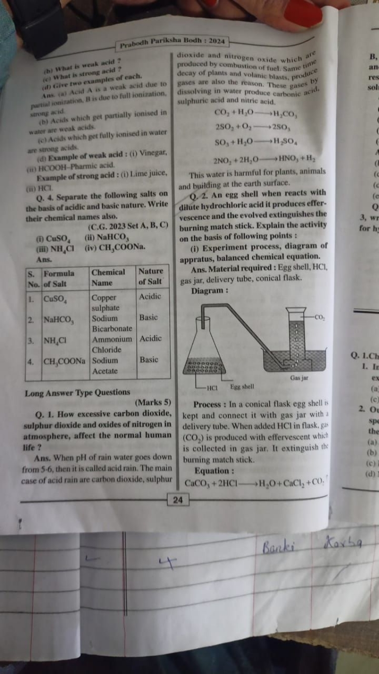 Prabodh Pariksha Bodh : 2024
(b) What is weak acid?
(c) What is strong