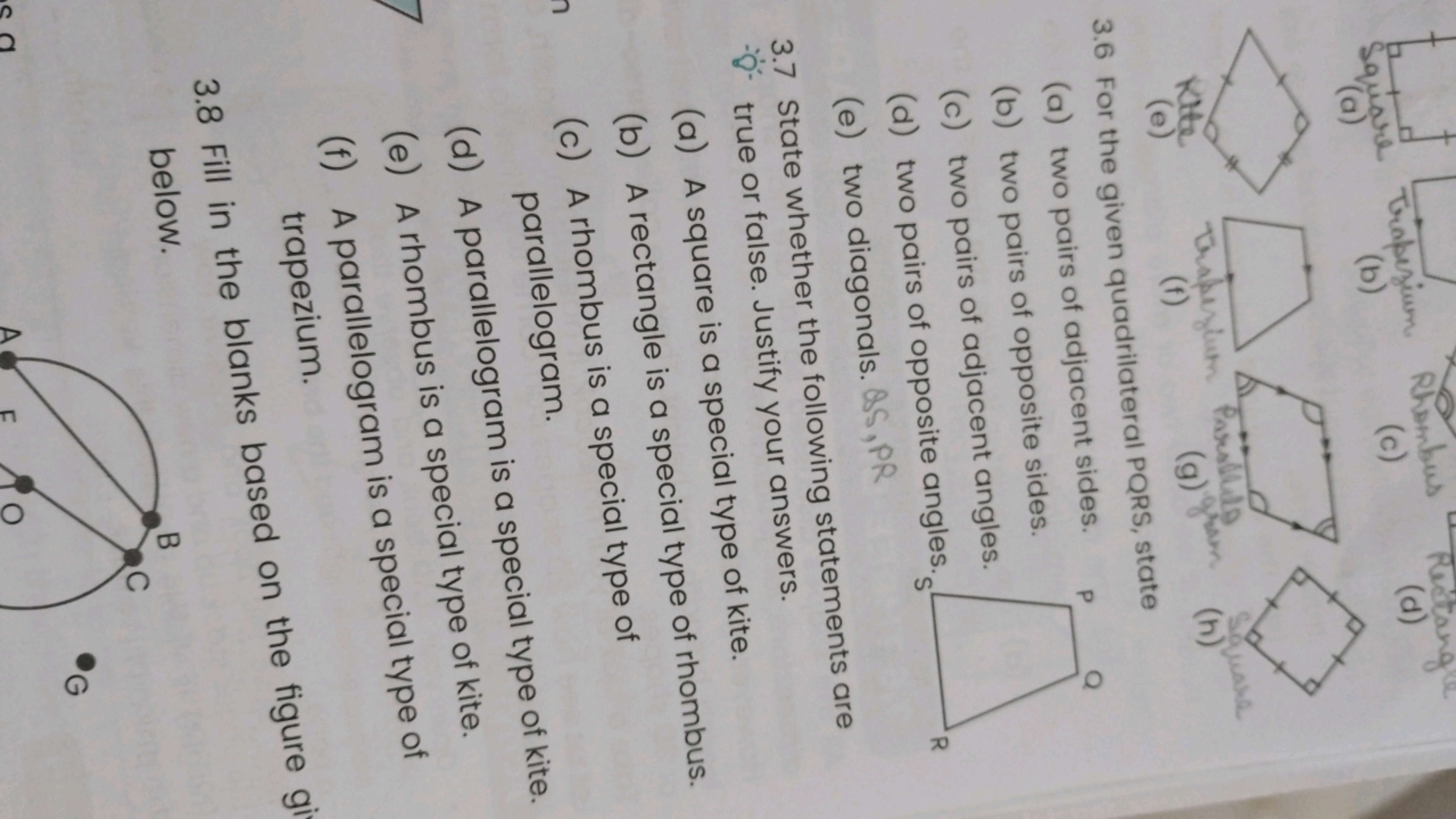 Square Trapezium Rhombus Rectang
(b)
(c)
(d)
Kite
(e)
Trapezium Parall