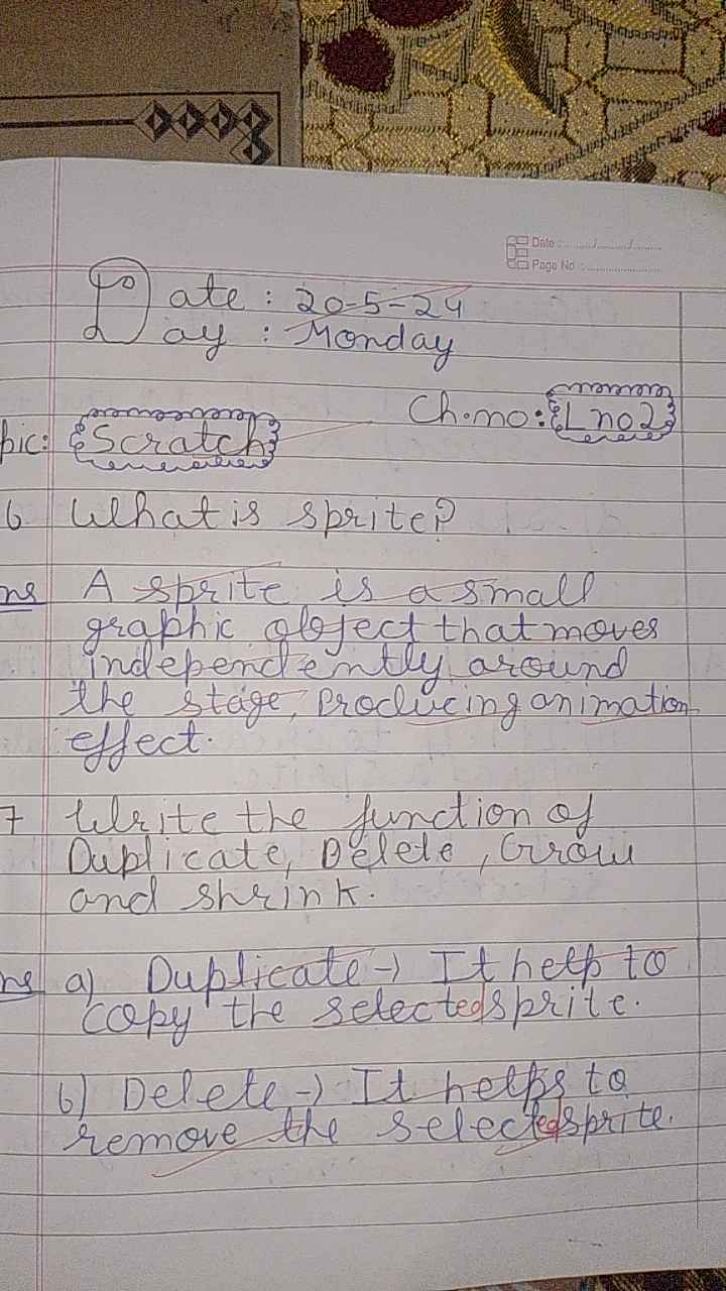 2) ate: 20−5−24

Bic: Escrataph
Chemo: Lmo2mom 
6 What is sprite?
ns A