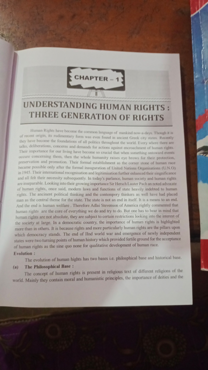 CHAPTER - 1

UNDERSTANDING HUMAN RIGHTS : THREE GENERATION OF RIGHTS

