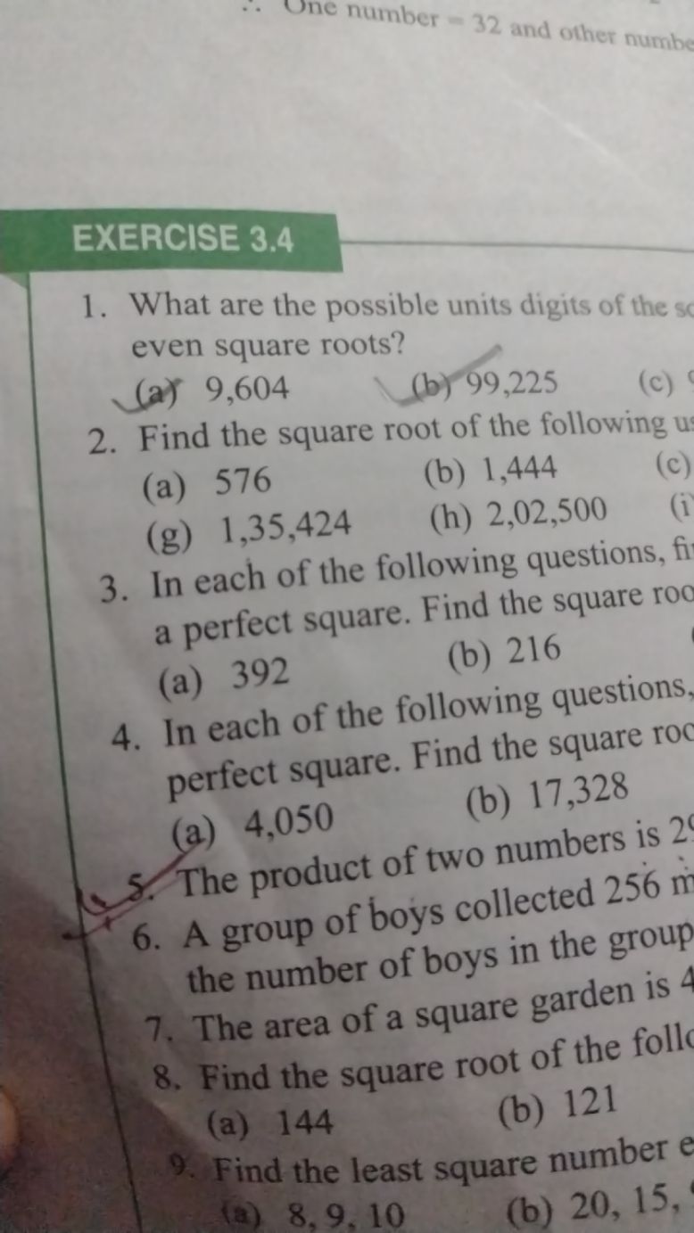 EXERCISE 3.4
1. What are the possible units digits of the so even squa