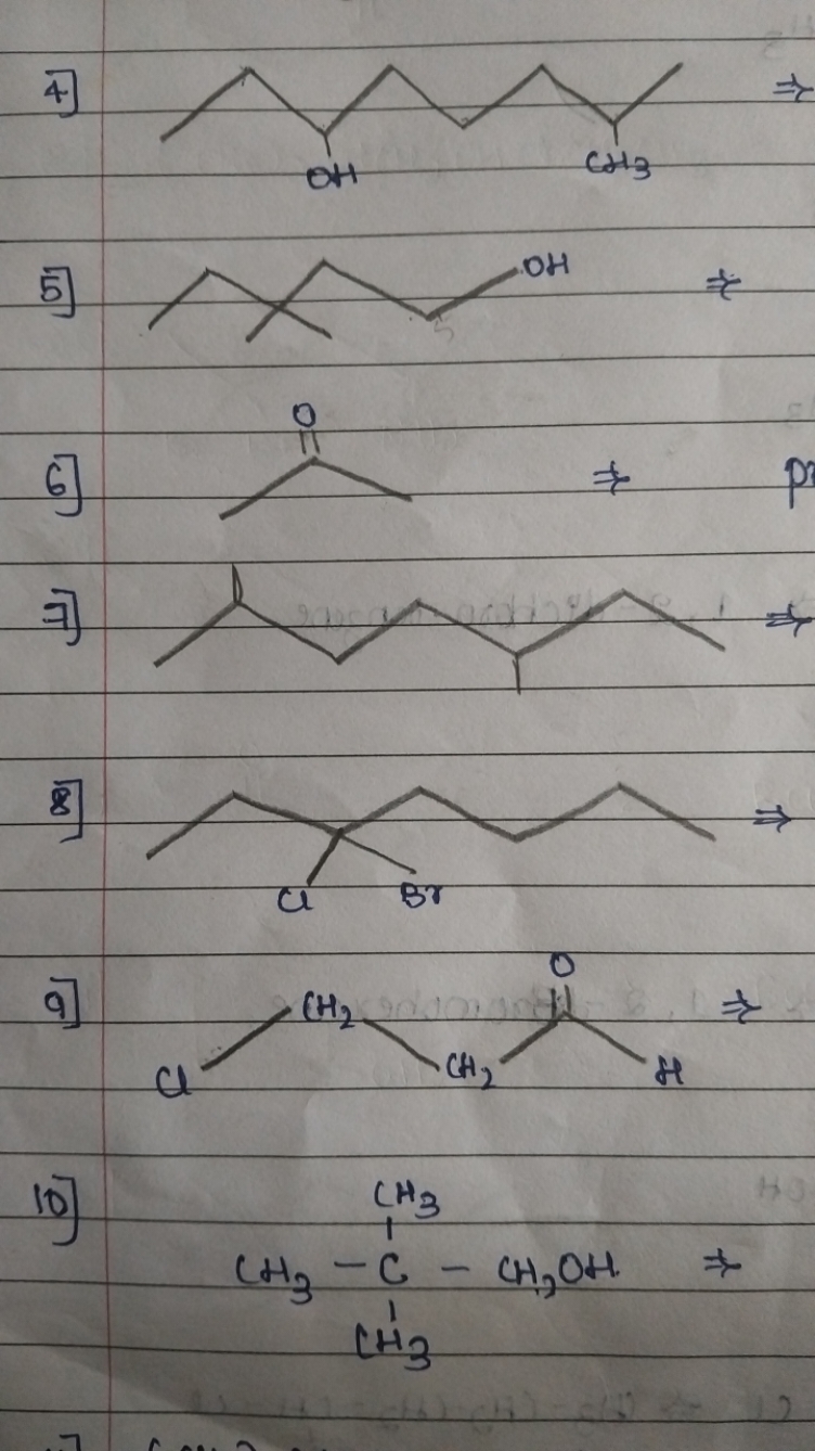 4 )
CCC(O)CCCC(C)C
5)
CCC(C)(C)CCO
⇒
6]
CC(C)=O
7)
CCC(C)CCC(C)C
8
CCC