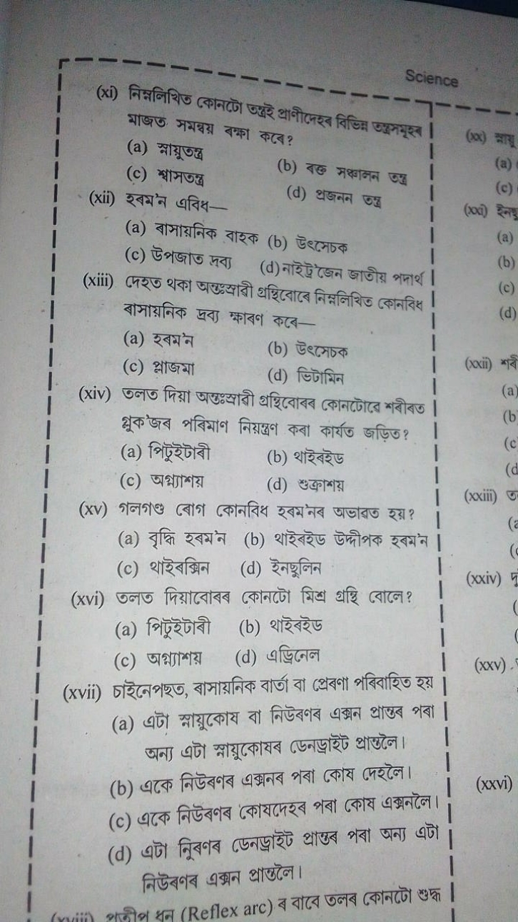 Science
(xi) निम्नলিशিত কোনটো उঙ্्रই গ্রাণীদেহব বিভিম उঙ্दসমृহন মাজত স