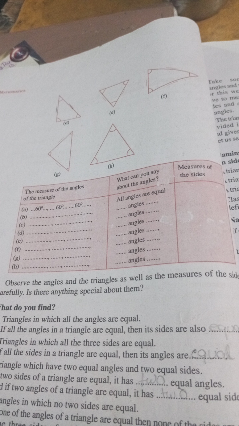 (c)
(d)
(g)

The measure of the angles of the triangle
(a)
(b) 
(c) 
(