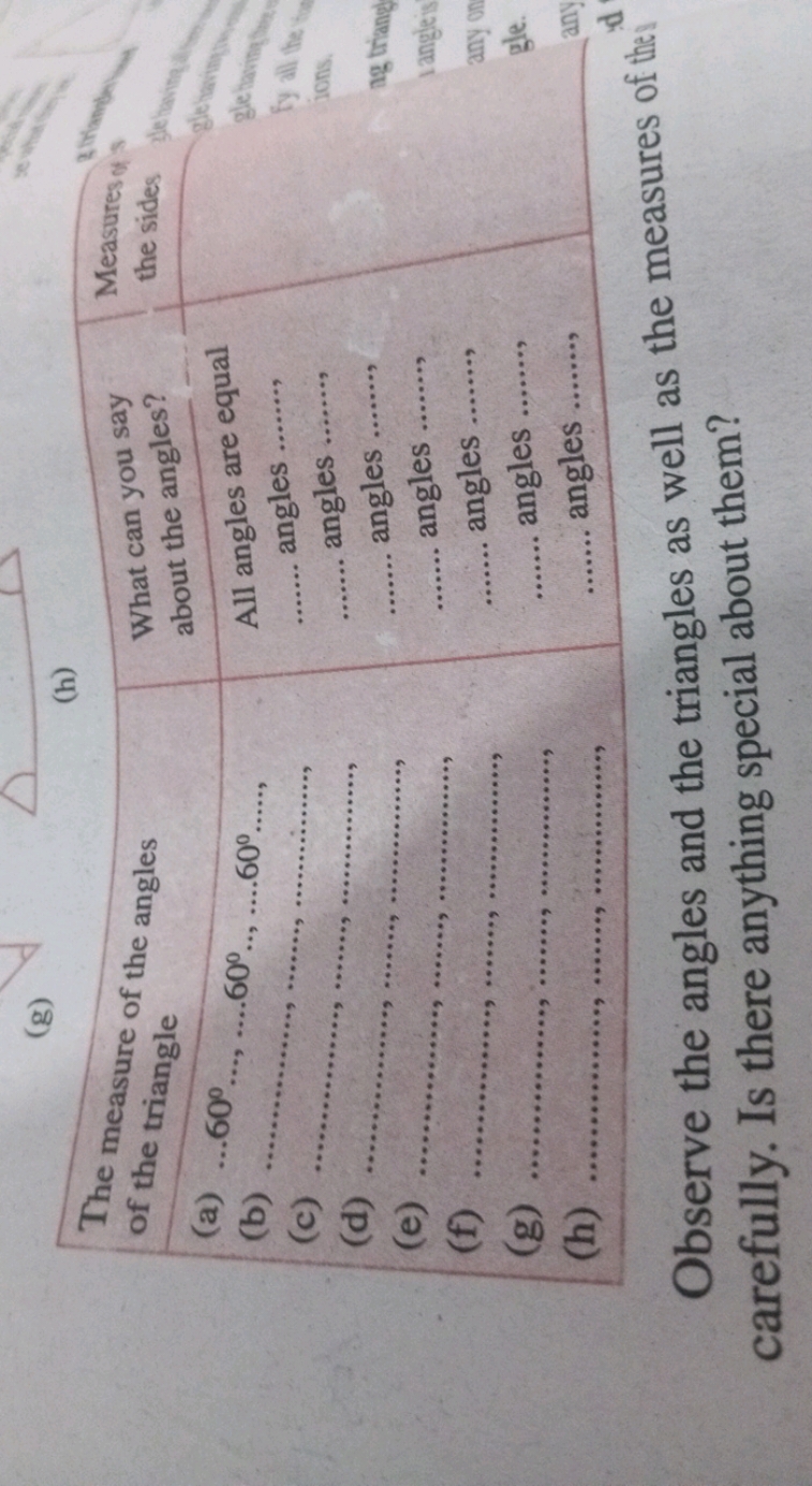 (g)
(h)

Observe the angles and the triangles as well as the measures 