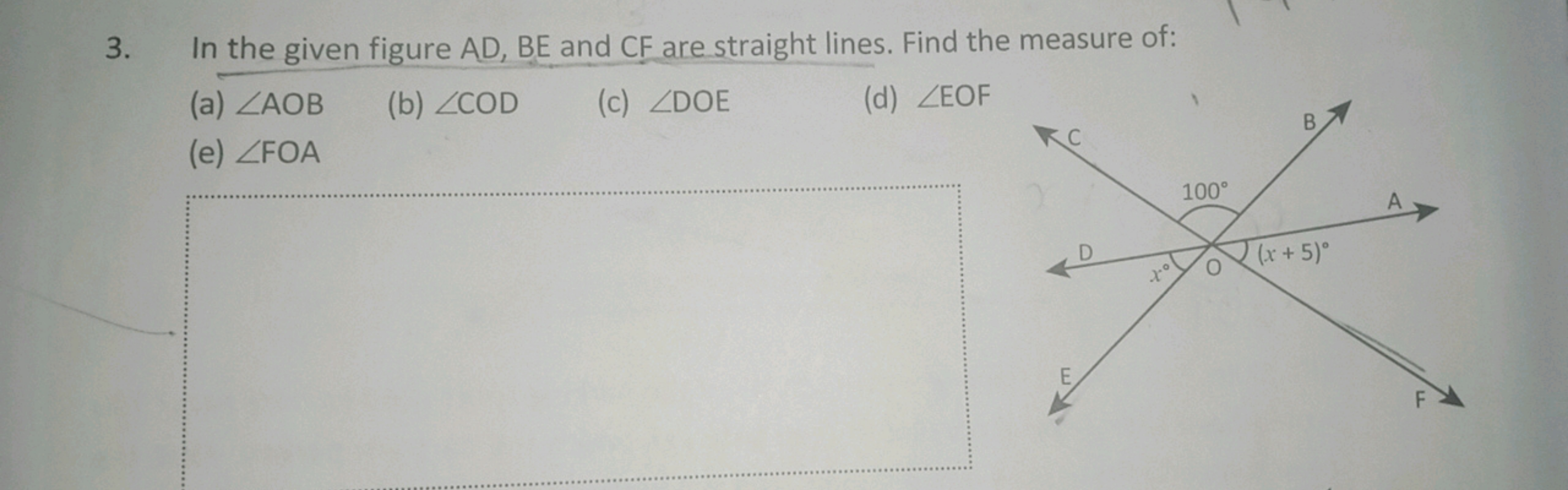 3. In the given figure AD, BE and CF are straight lines. Find the meas